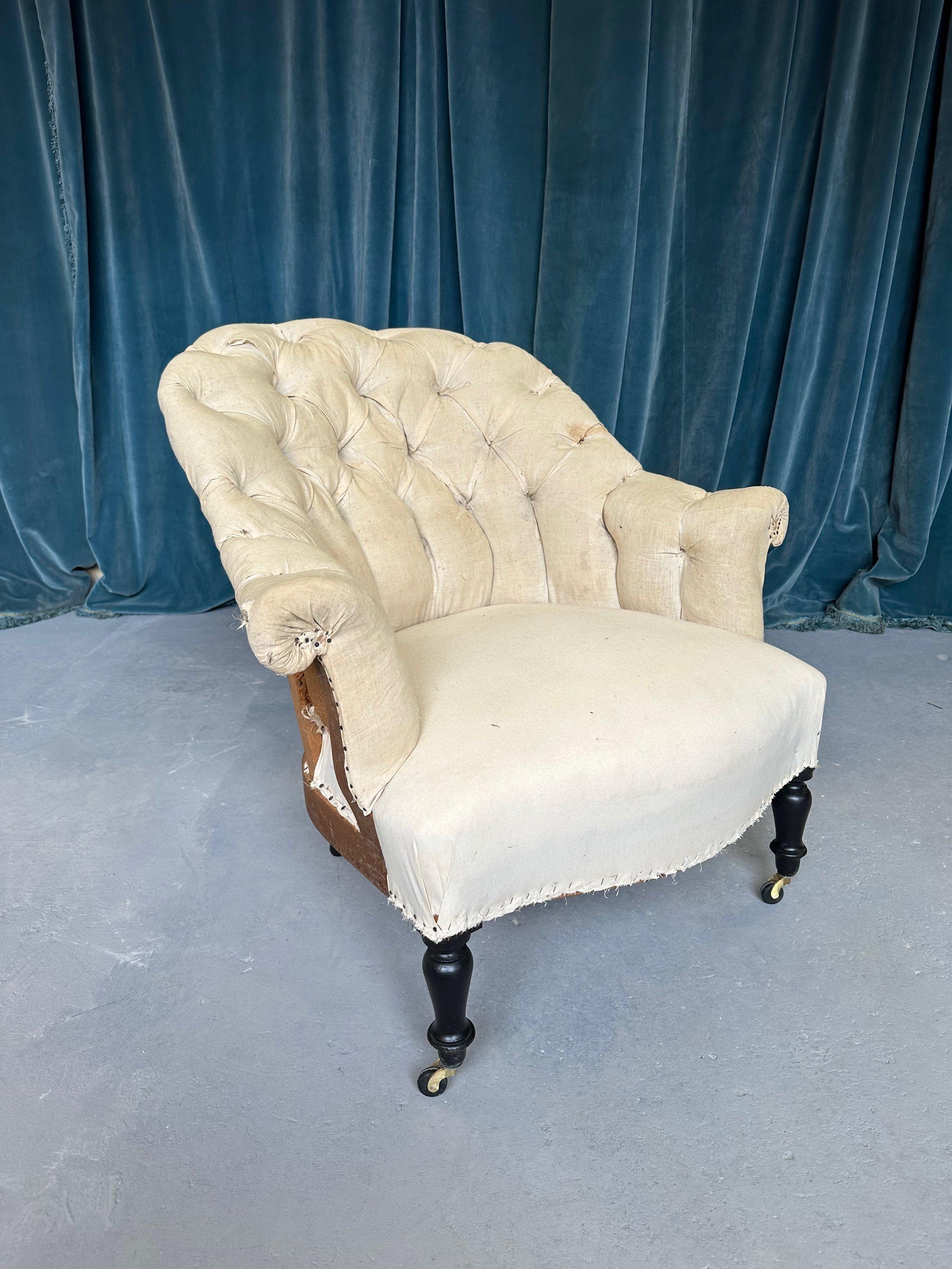 Pair of French Napoleon III Armchairs with Tufted Backs For Sale 2