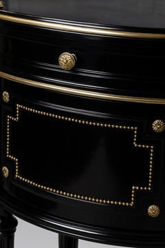 Pair of French Napoleon III Black Lacquer Hand-Carved Bedside Tables