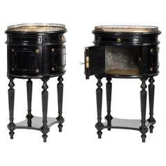 Pair of French Napoleon III Black Lacquer Hand-Carved Bedside Tables