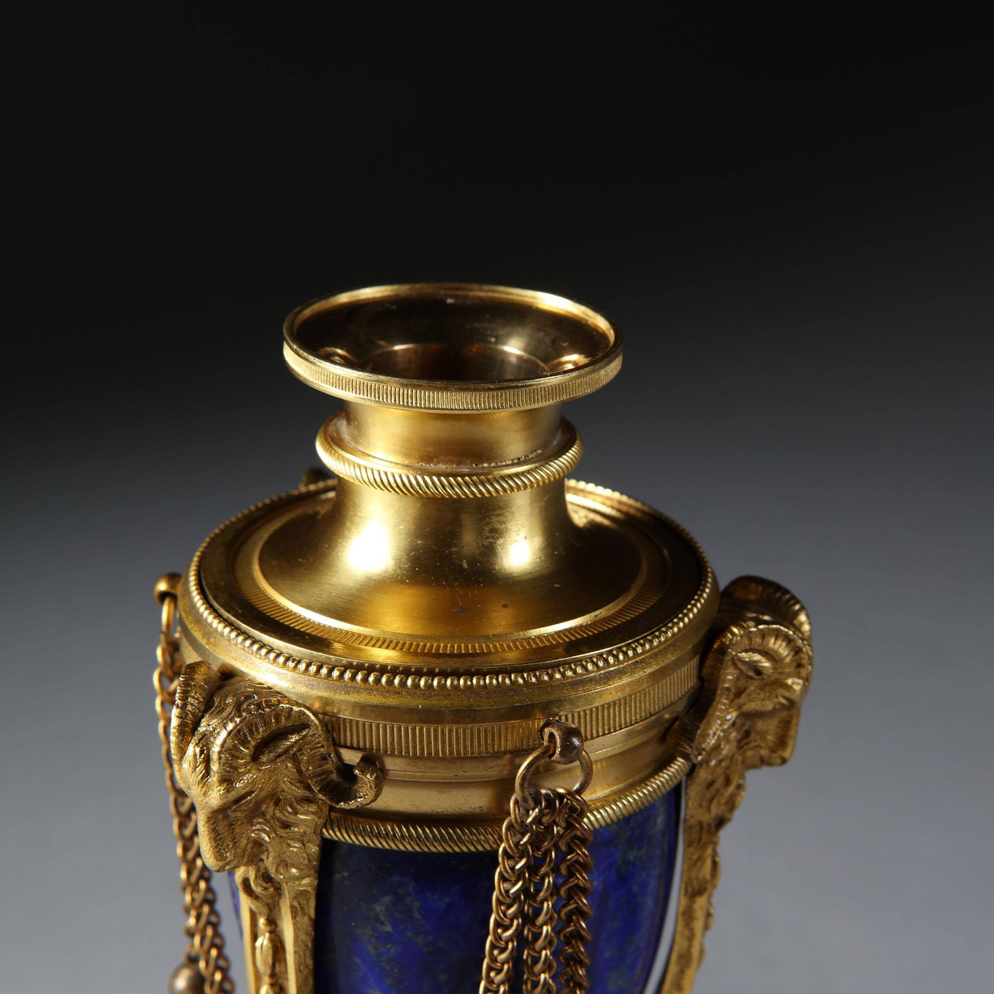Pair of French Napoleon III Blue Lapis Lazuli and Gold Ormolu Cassolettes 7