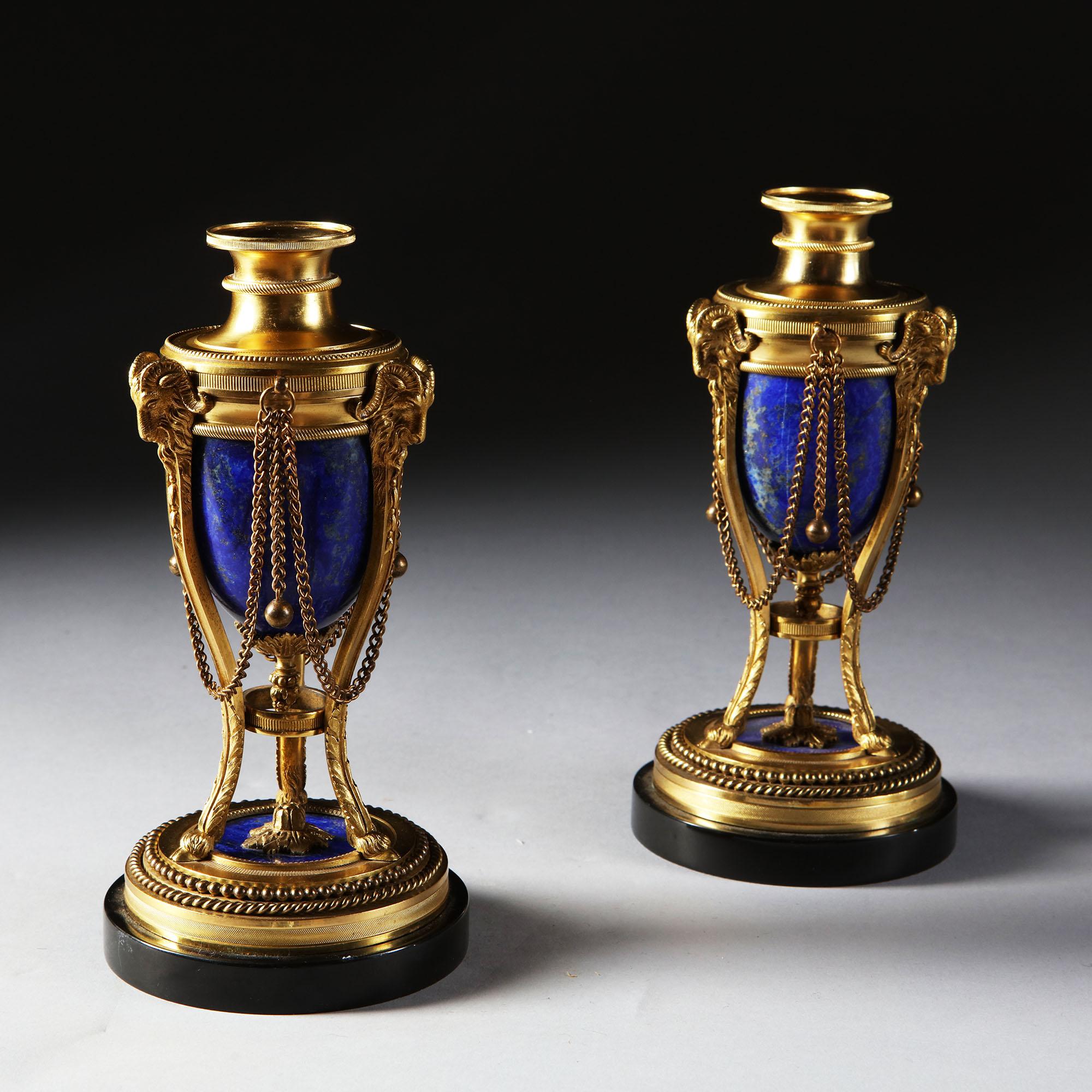 Pair of French Napoleon III Blue Lapis Lazuli and Gold Ormolu Cassolettes In Excellent Condition In London, by appointment only