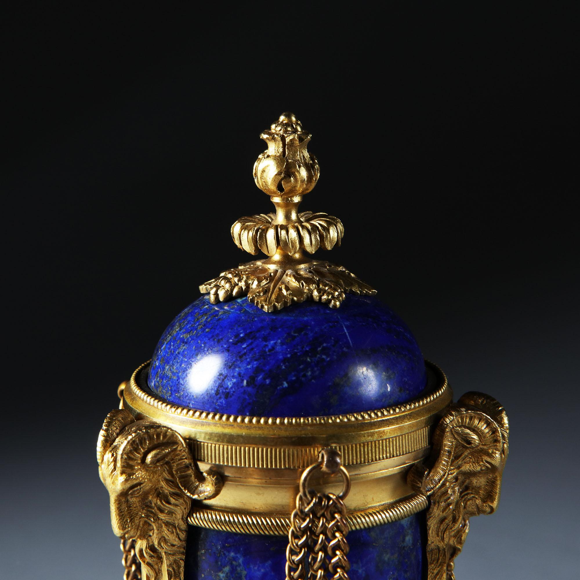 Pair of French Napoleon III Blue Lapis Lazuli and Gold Ormolu Cassolettes 3