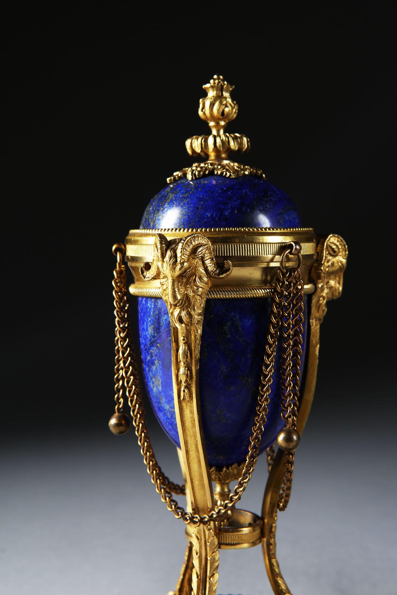 Pair of French Napoleon III Blue Lapis Lazuli and Gold Ormolu Cassolettes 5