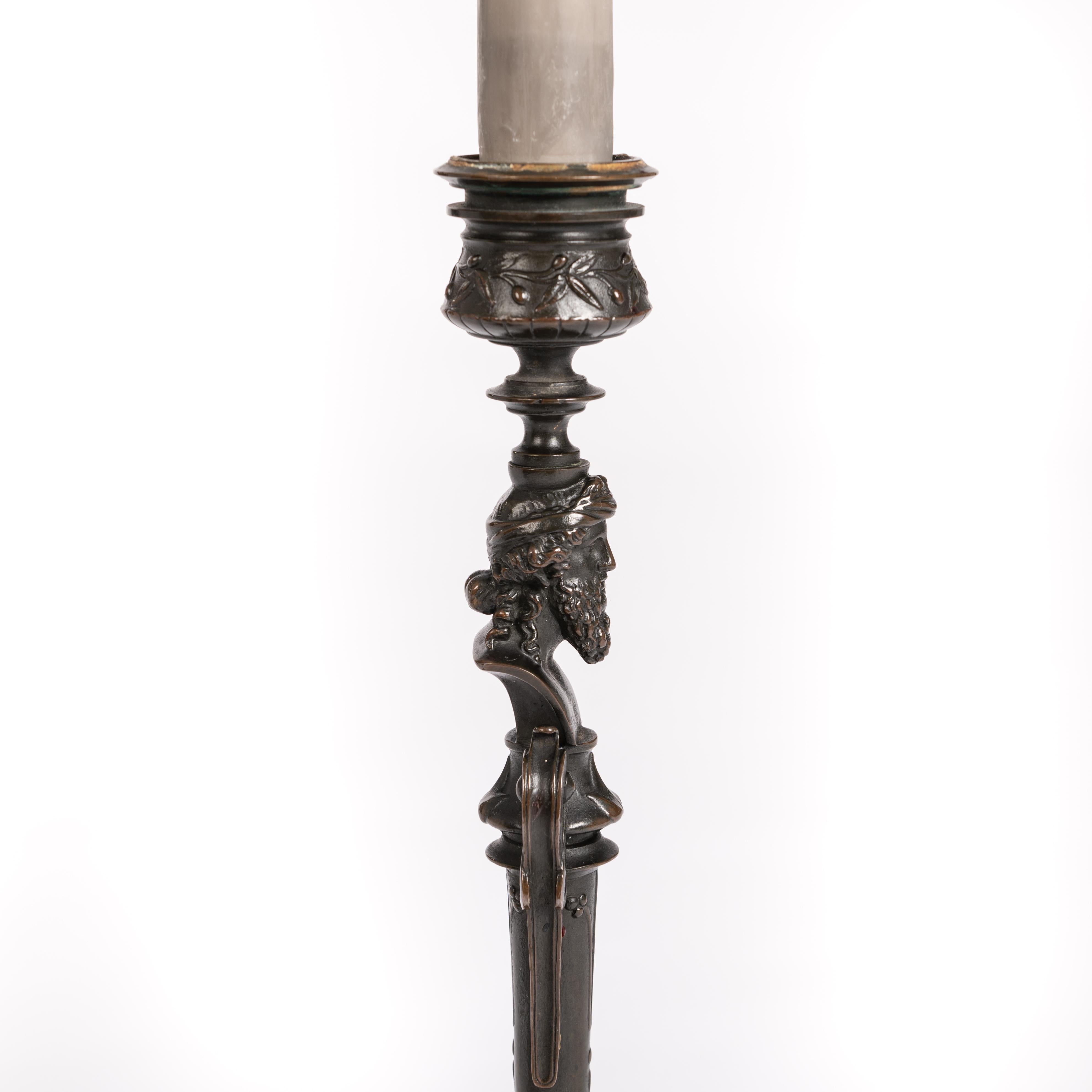 Pair of French Napoleon III Bronze Candlesticks by Foundry F. Barbedienne 1860s For Sale 2