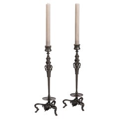 Antique Pair of French Napoleon III Bronze Candlesticks by Barbedienne, France, 1860s