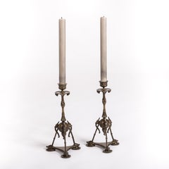 Pair of French Napoleon III Bronze Candlesticks in a Classic Design 1880s