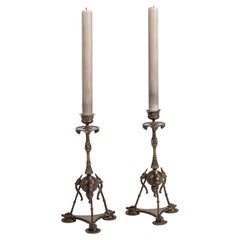 Pair of French Napoleon III Bronze Candlesticks in a Classic Design 1880s