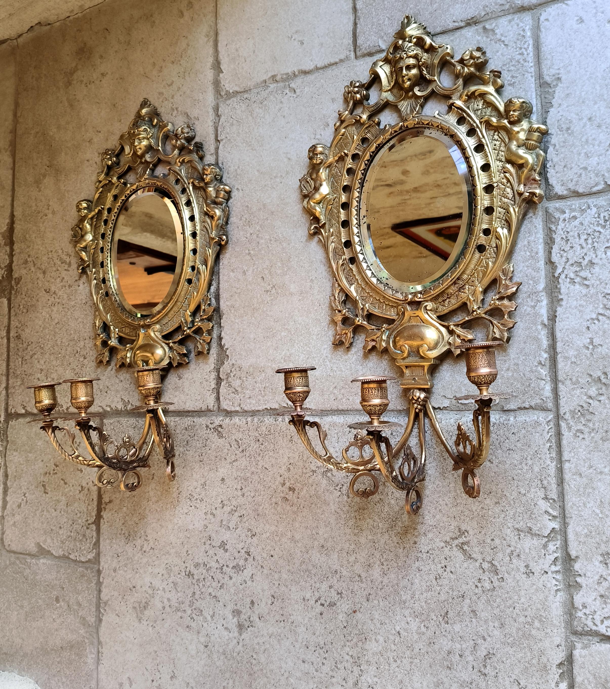 Coppia di appliques francesi, Napoleone III, in bronzo, con specchi. Circa alla fine del 1800 in vendita 9