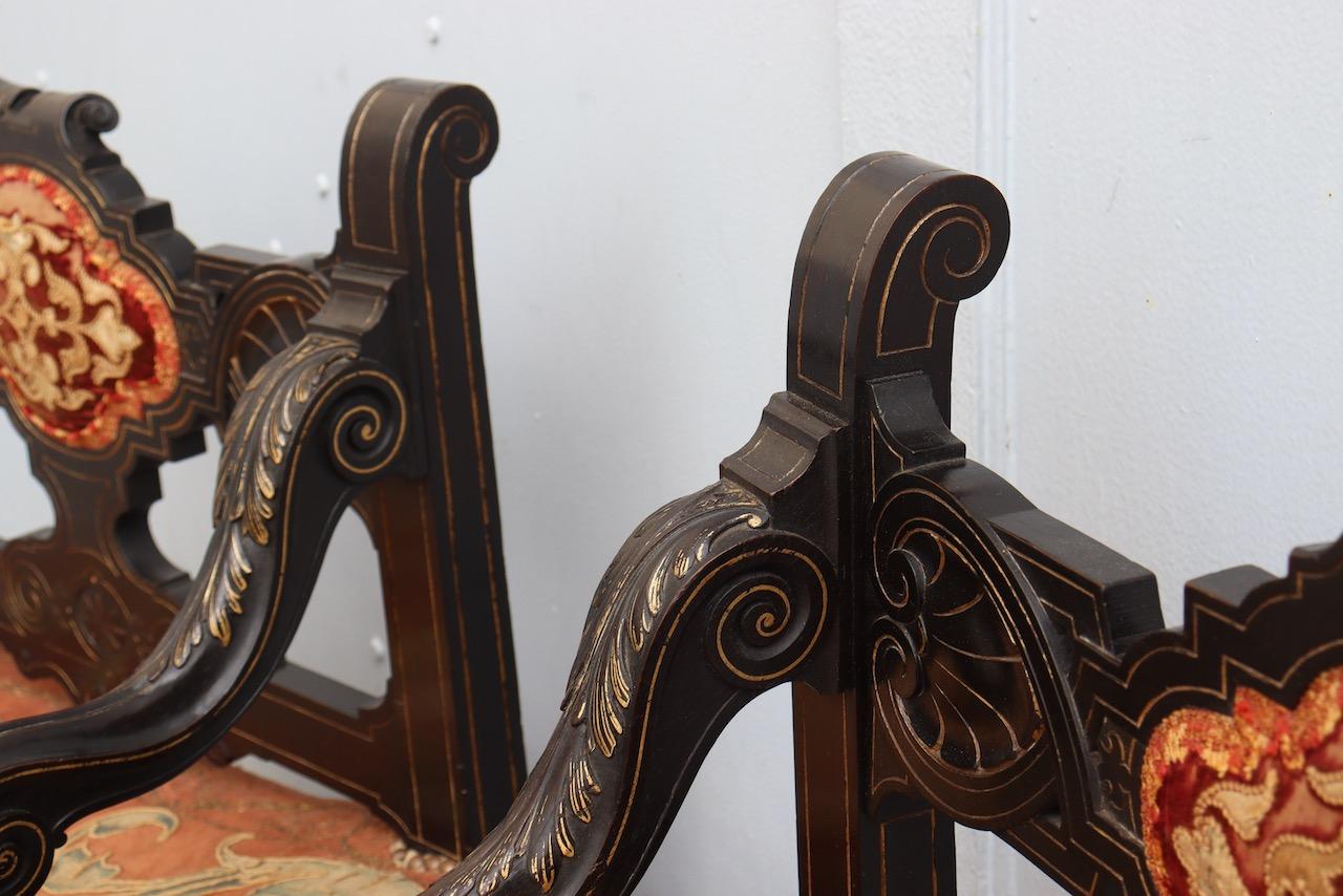 Pair of French Napoléon III Curule Armchairs For Sale 4