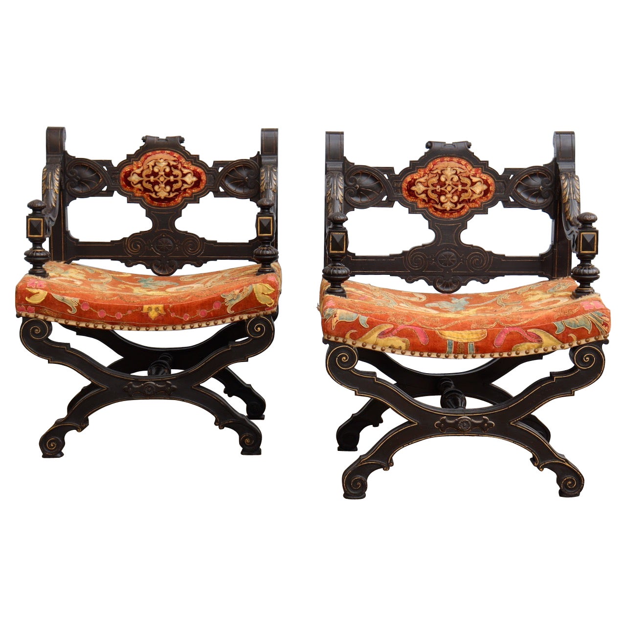 Pair of French Napoléon III Curule Armchairs