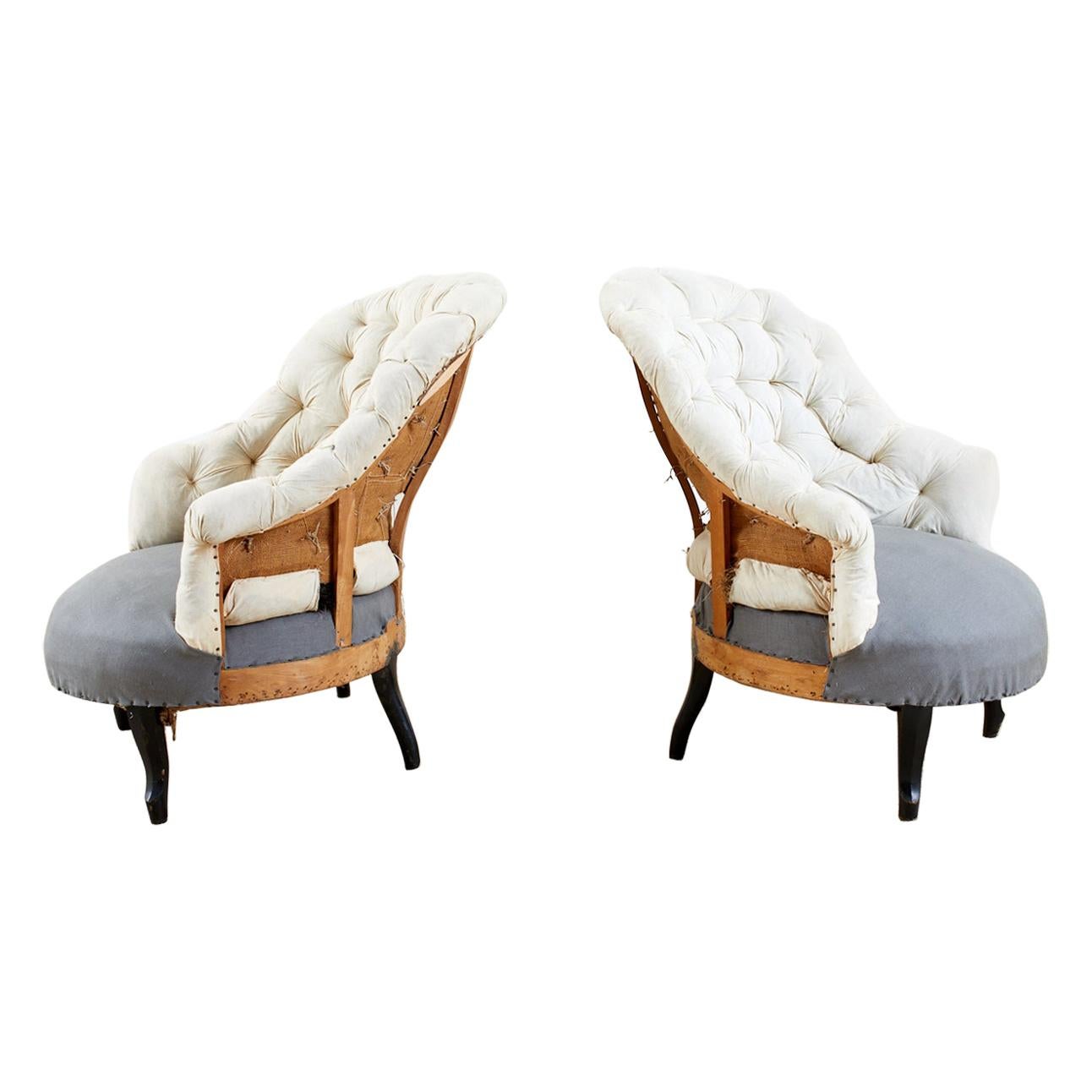 Pair of French Napoleon III Deconstructed Slipper Chairs