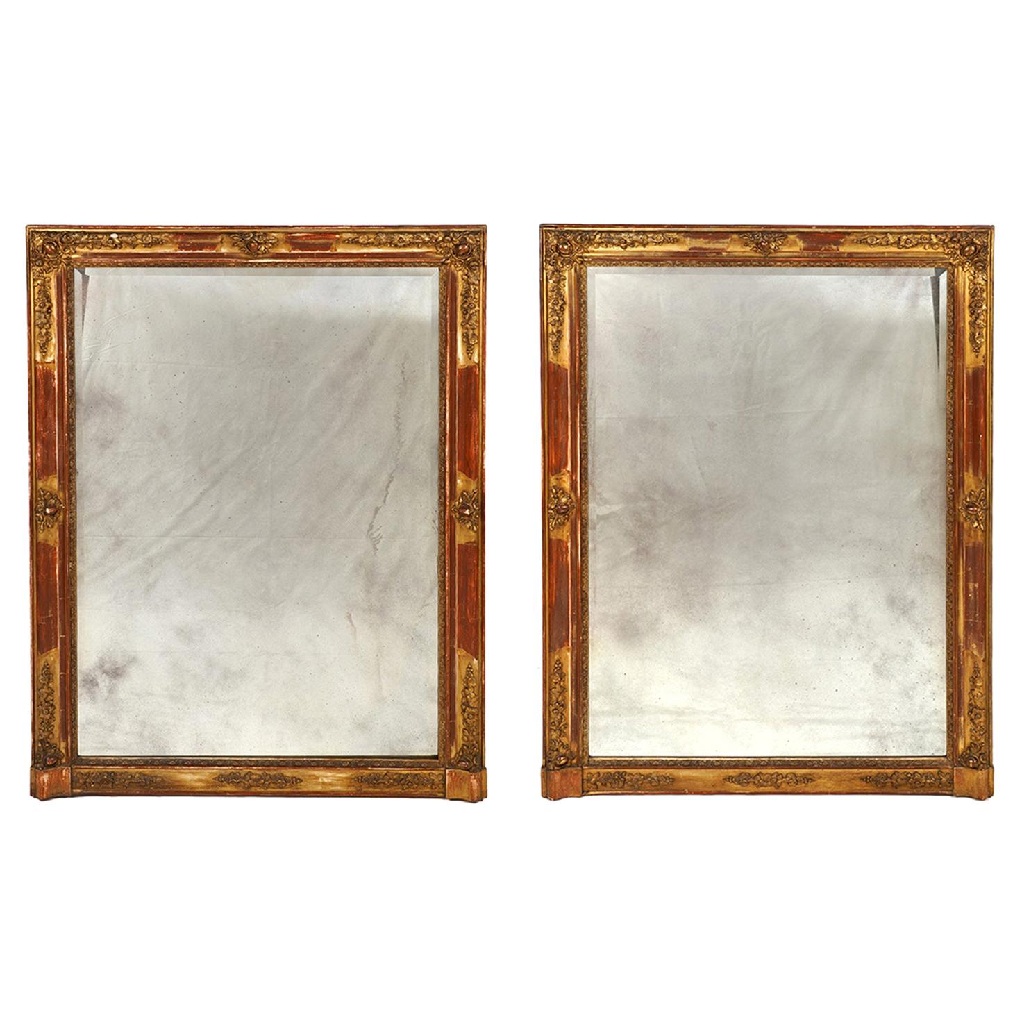 Pair of French Napoleon III Decorated Giltwood Wall Mirrors, circa 1870
