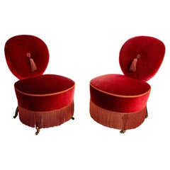 Pair of French Napoleon III "Fez" Slipper Chairs