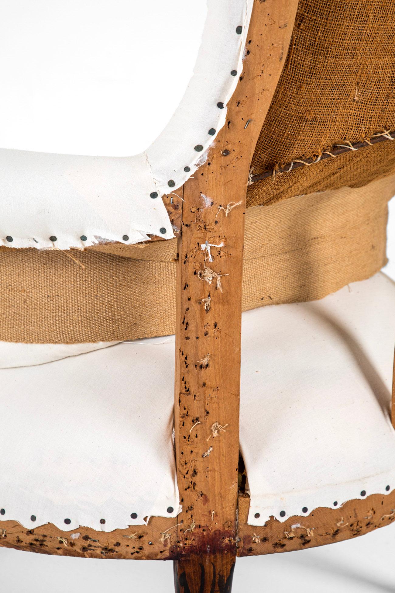 Calicò Coppia di poltrone francesi con schienale a coda di pesce Napoleone III in vendita