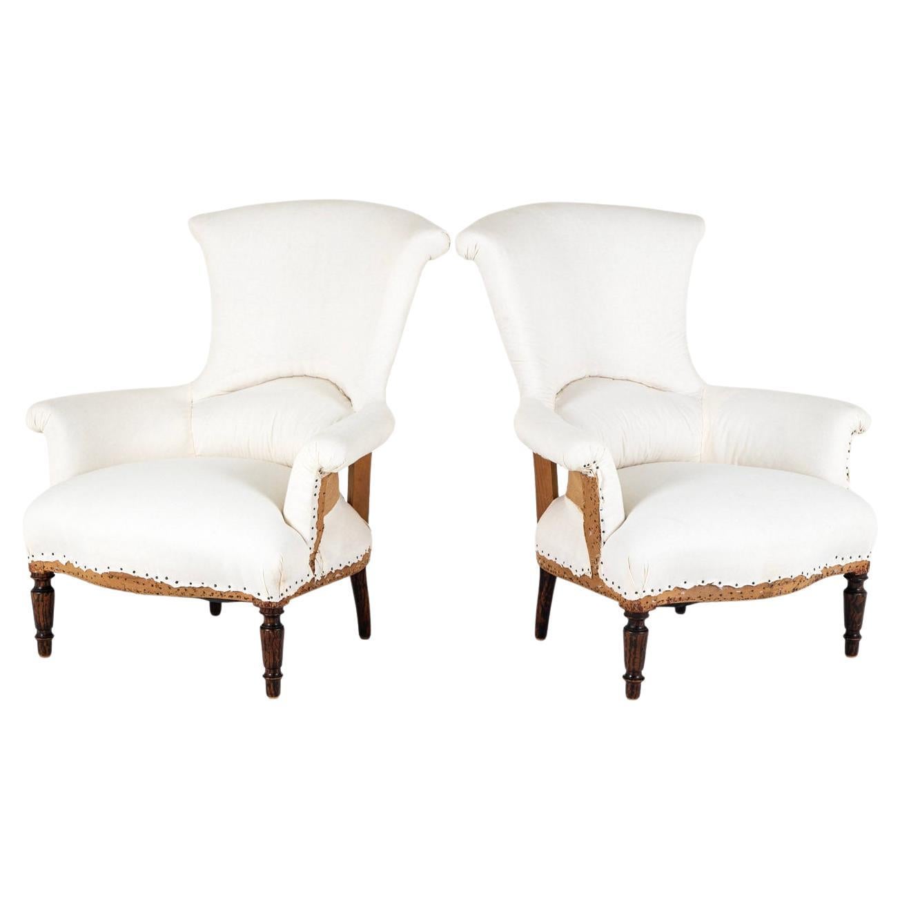 Paire de fauteuils français Napoléon III à dossier en queue de poisson