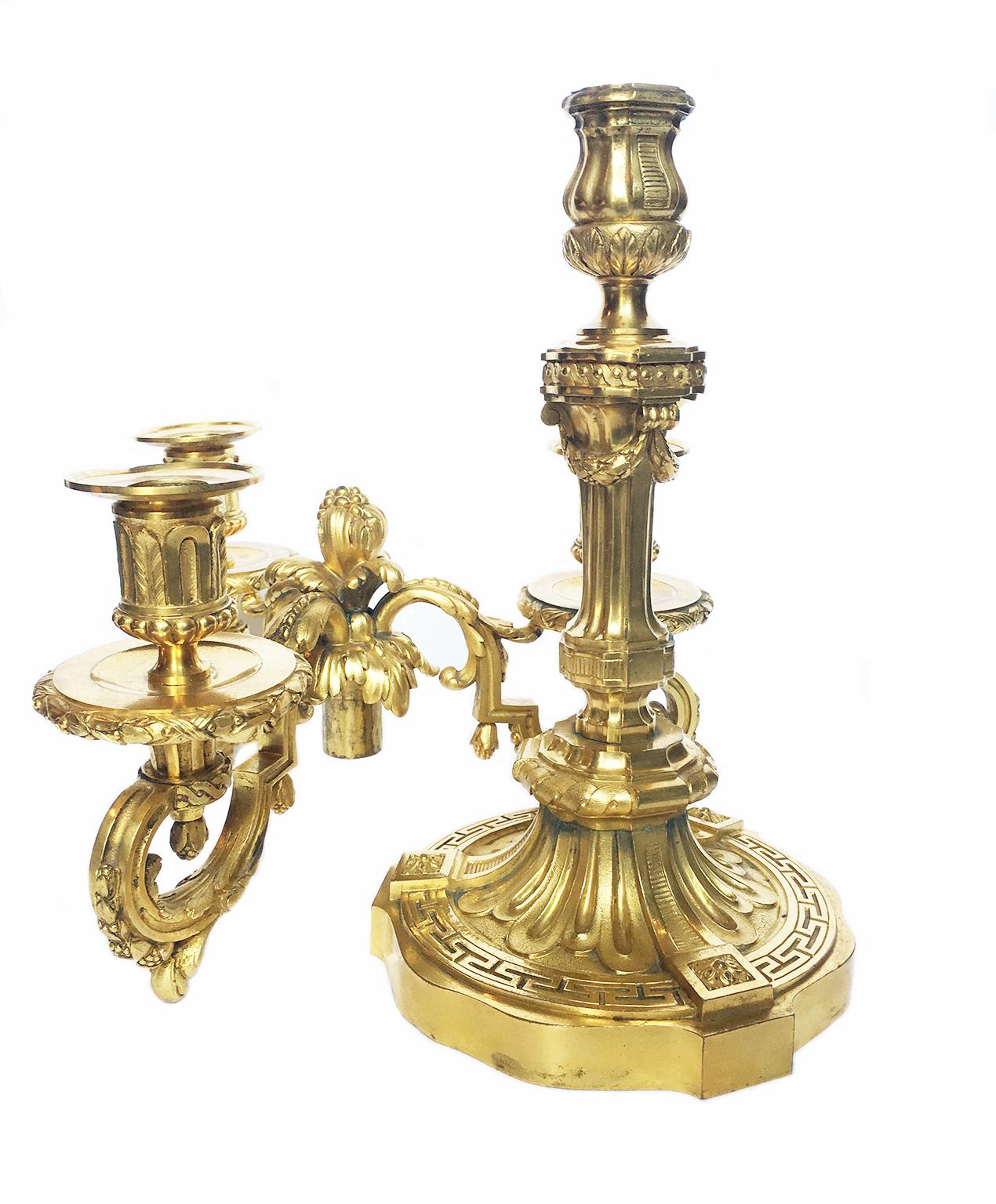 Pair of French Three-Flame Candelabra Candelabra, circa 1860 For Sale 5