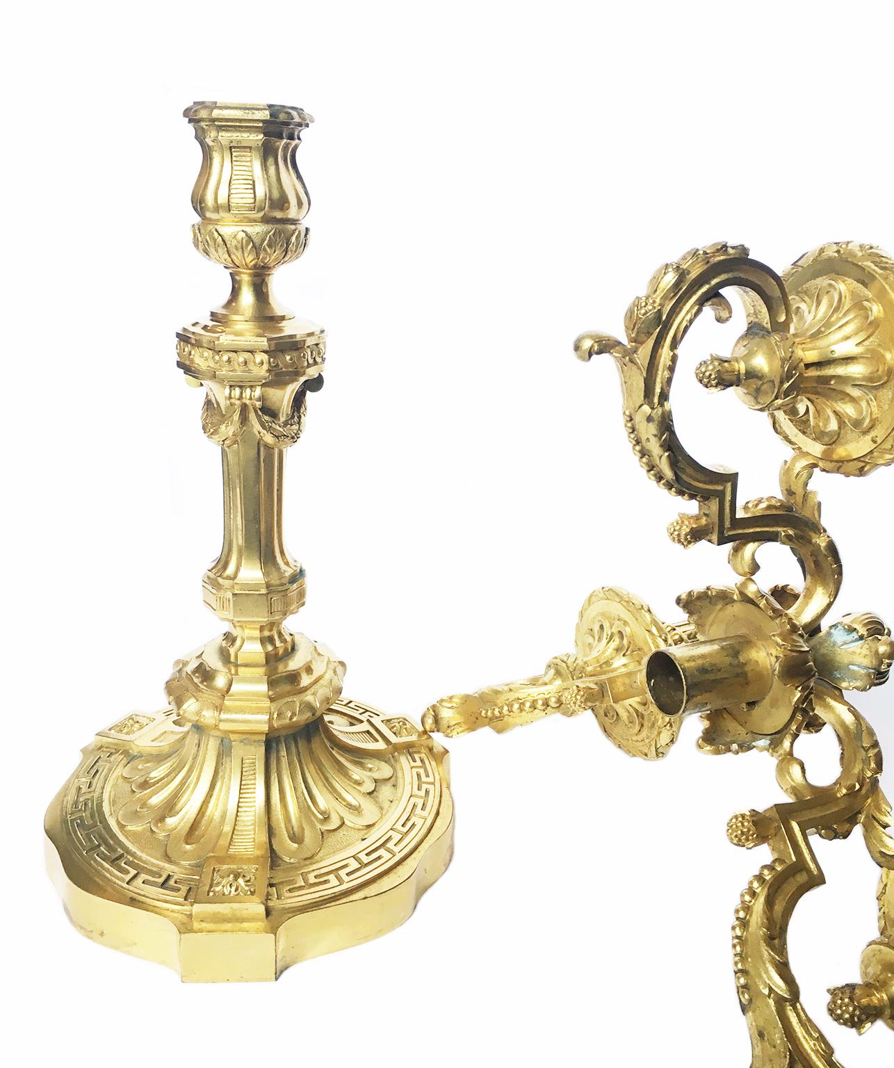 Pair of French Three-Flame Candelabra Candelabra, circa 1860 For Sale 6