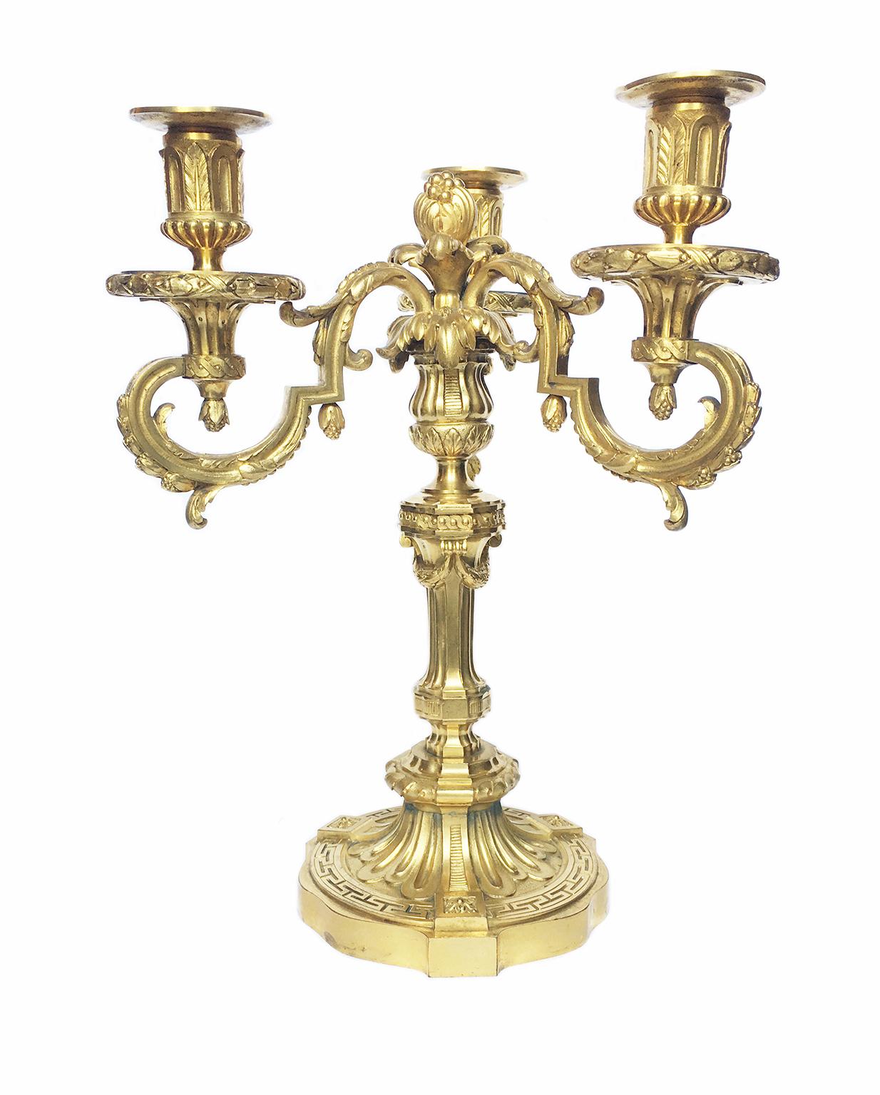 Napoleon III Pair of French Three-Flame Candelabra Candelabra, circa 1860 For Sale