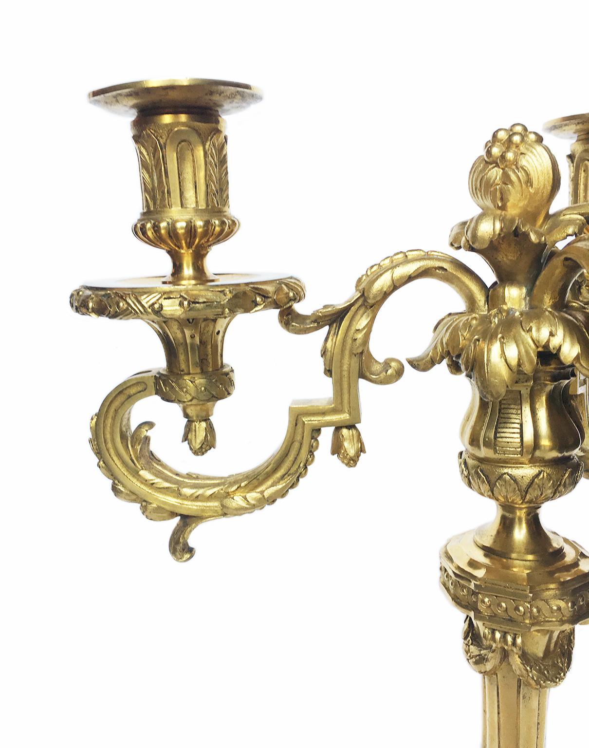 Cast Pair of French Three-Flame Candelabra Candelabra, circa 1860 For Sale