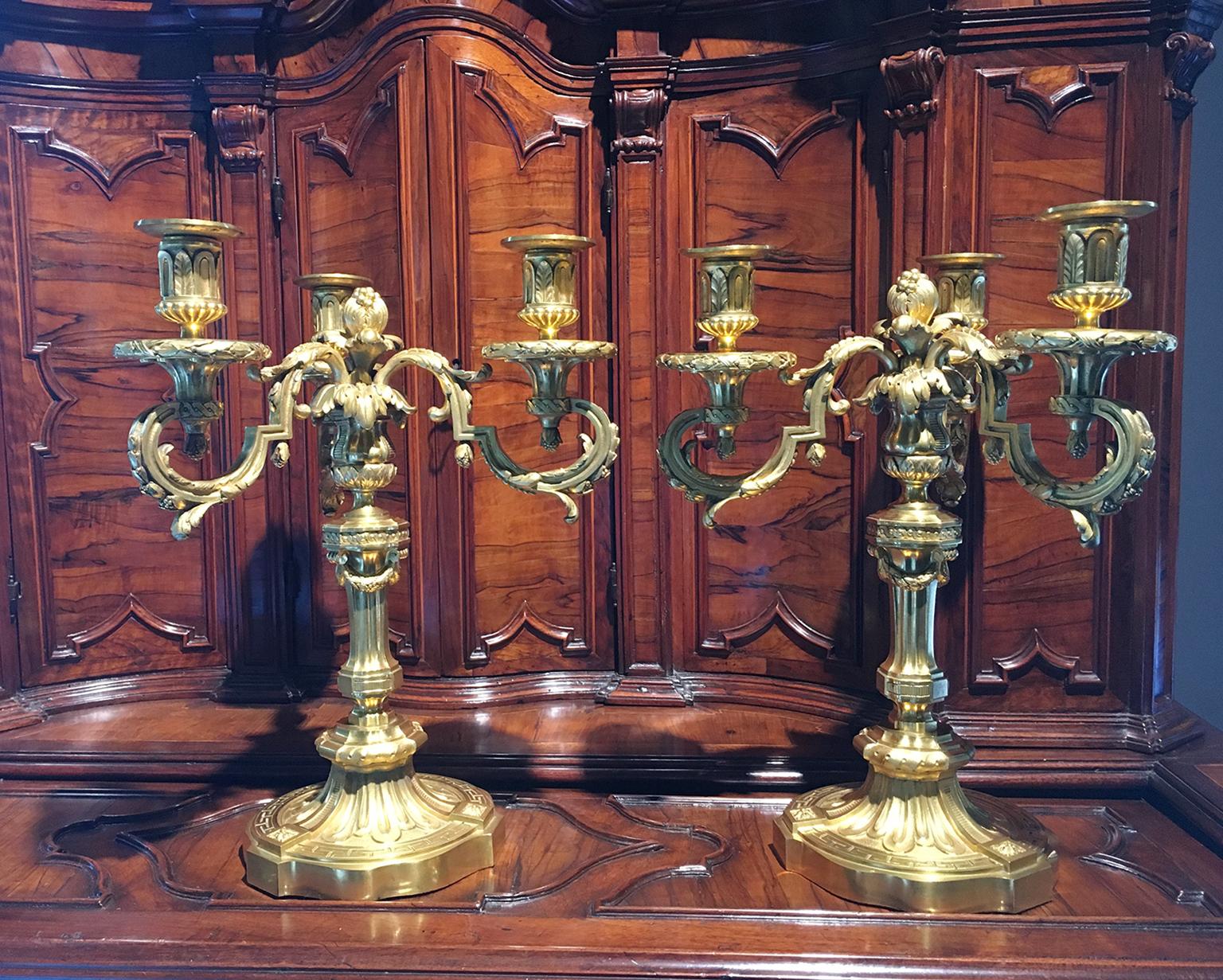 Pair of French Three-Flame Candelabra Candelabra, circa 1860 For Sale 10