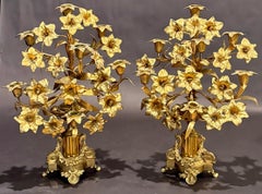 Pair Of French Napoleon III Gilt Bronze Floral Seven-Light Candelabra