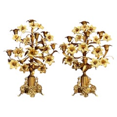 Pair Of French Napoleon III Gilt Bronze Floral Seven-Light Candelabra