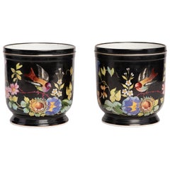 Pair of French Napoleon III Hand Decorated Cachepots