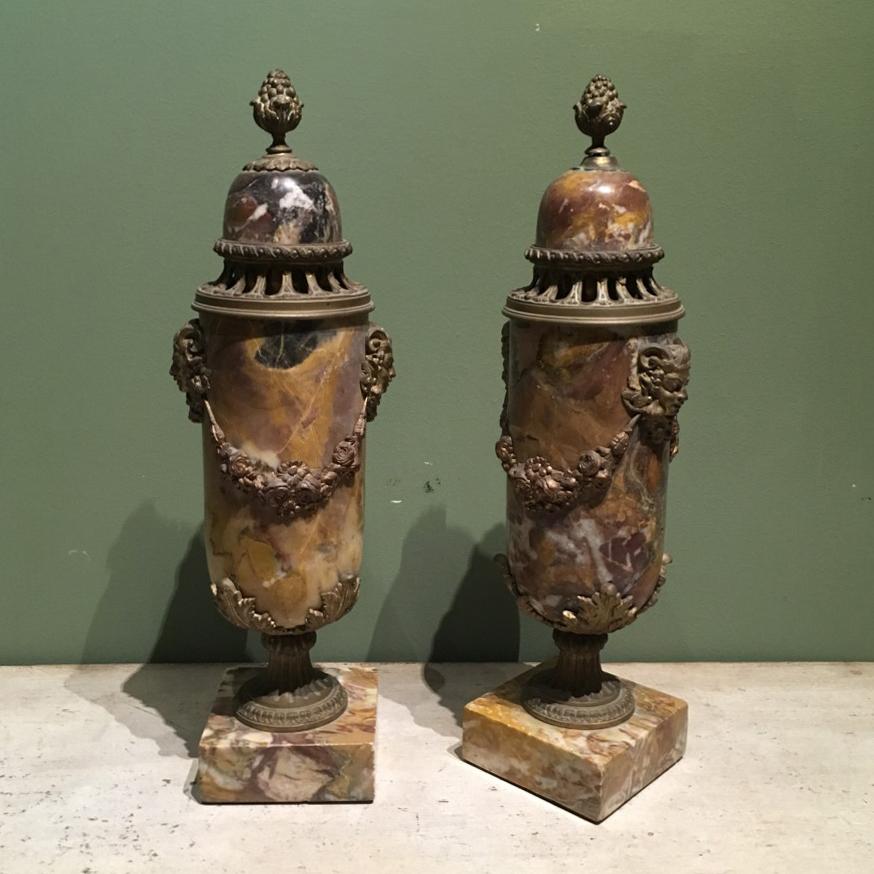Pair of French Napoleon III Marble Lidded Vases with Ormolu Mountings For Sale 8