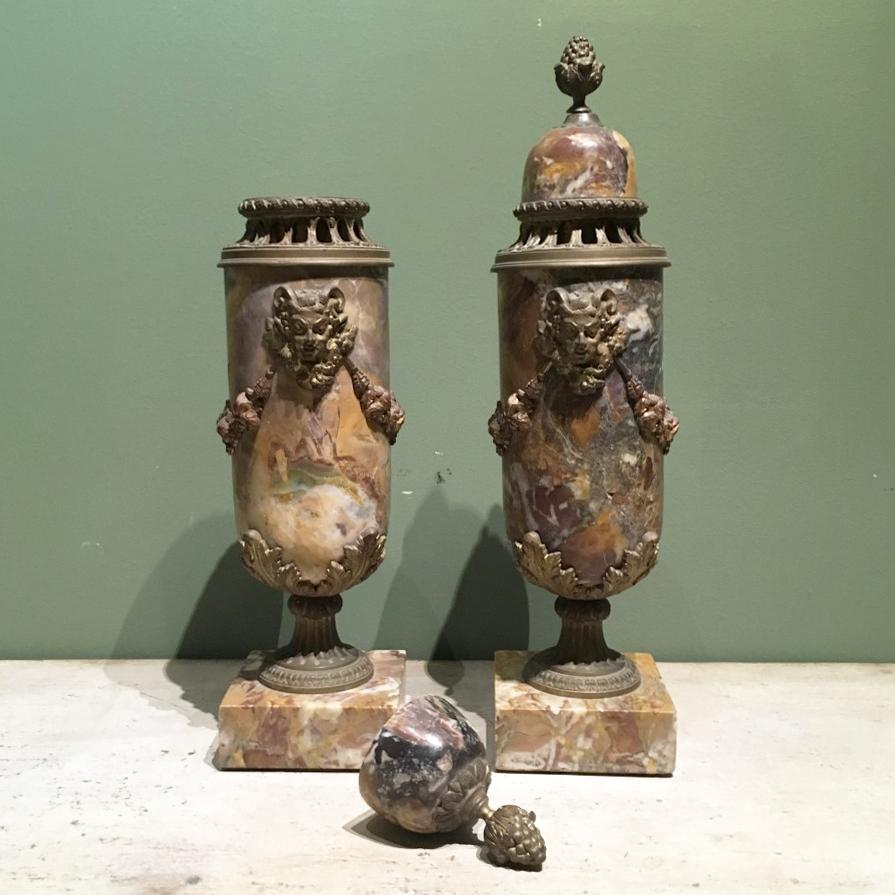 Pair of French Napoleon III Marble Lidded Vases with Ormolu Mountings For Sale 14