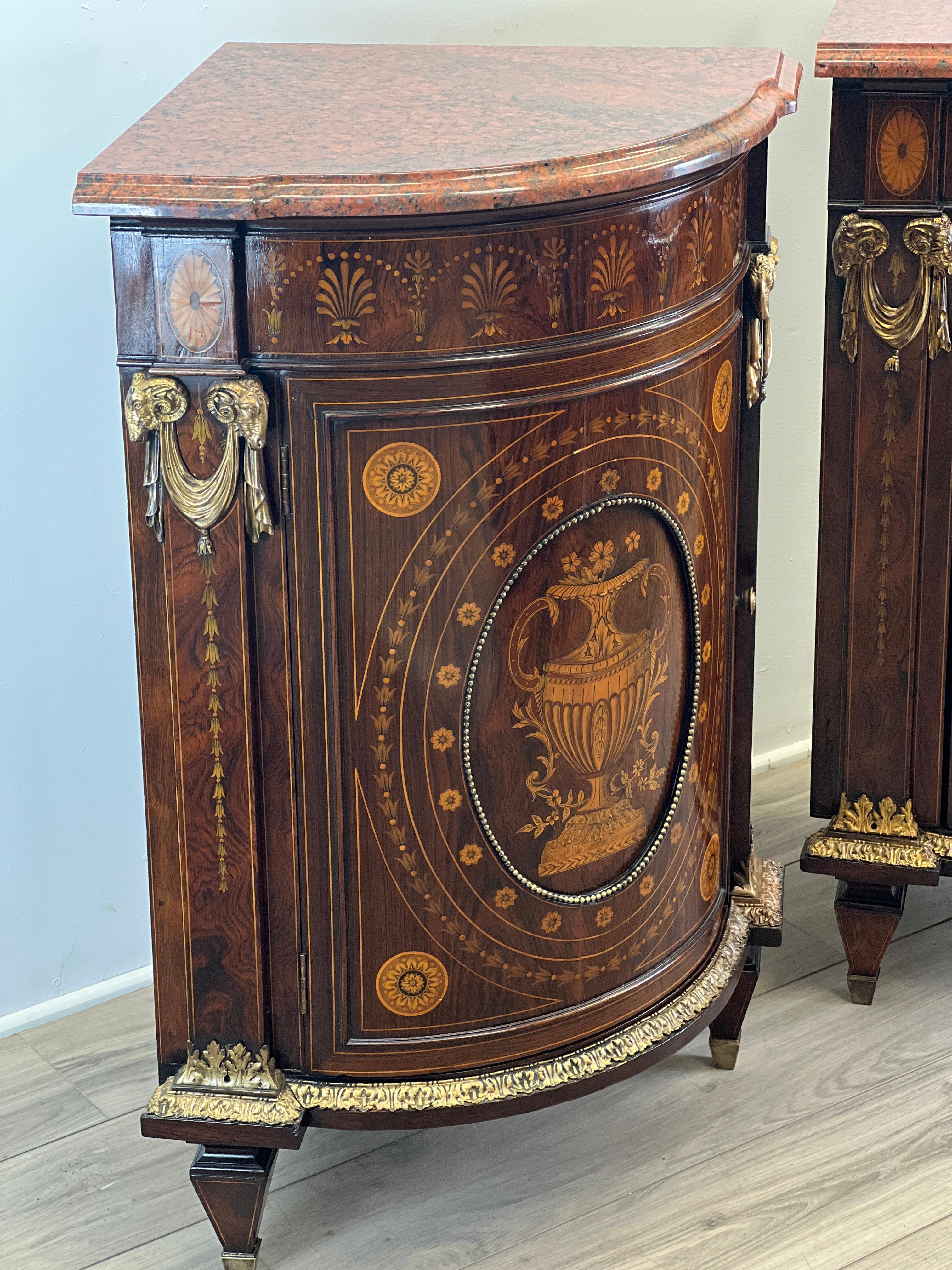 Inlay Pair of French Napoleon III NeoClassical Rosewood Encoignures For Sale