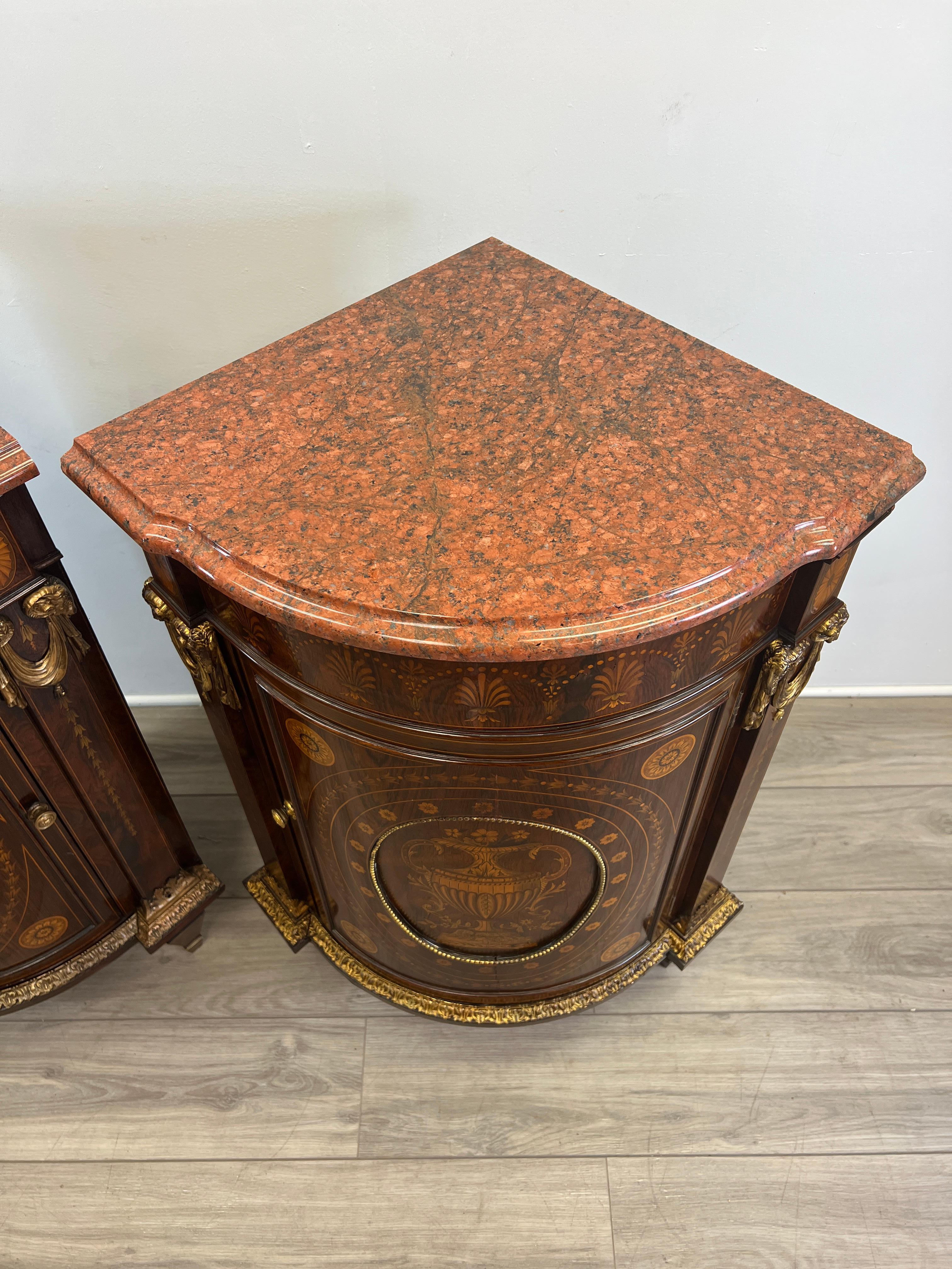 Bronze Pair of French Napoleon III NeoClassical Rosewood Encoignures For Sale