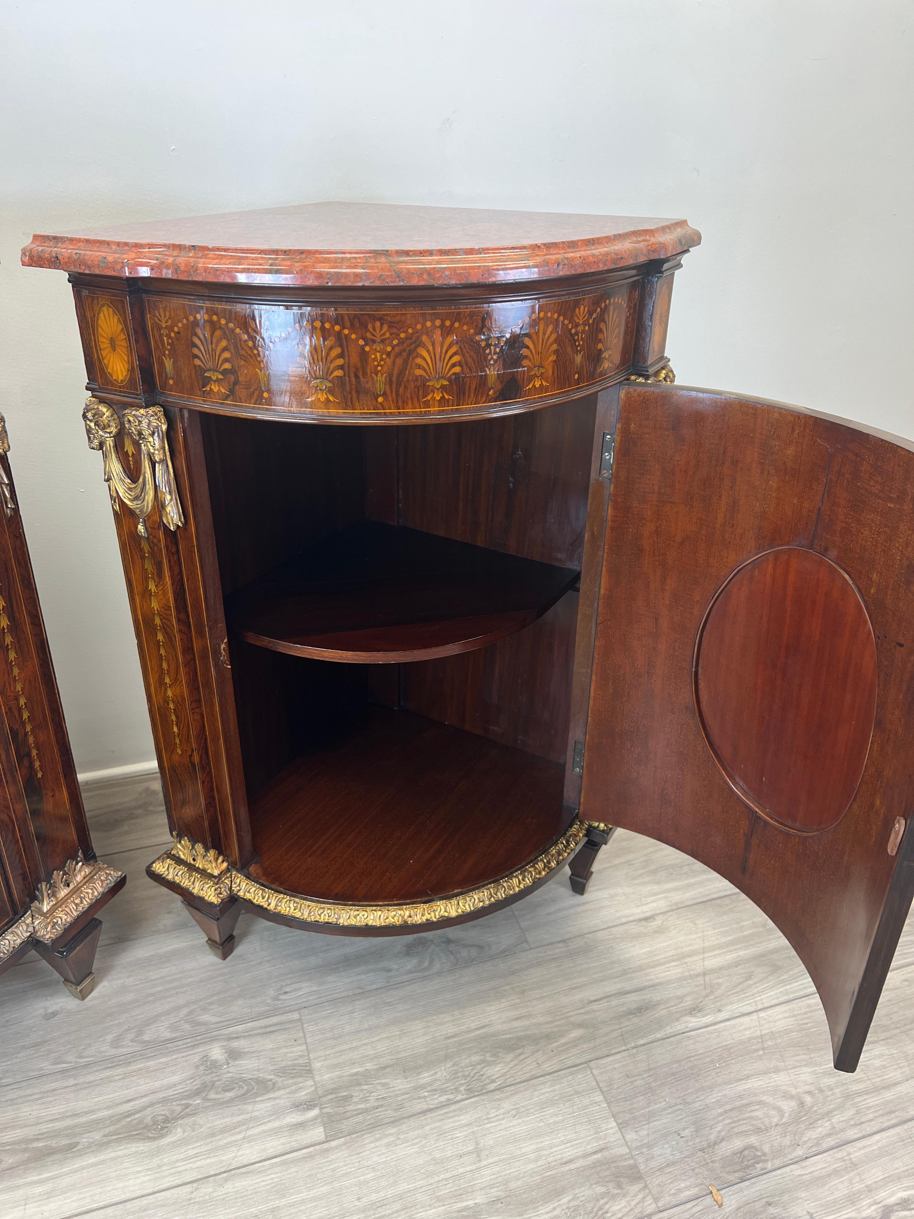 Pair of French Napoleon III NeoClassical Rosewood Encoignures For Sale 2