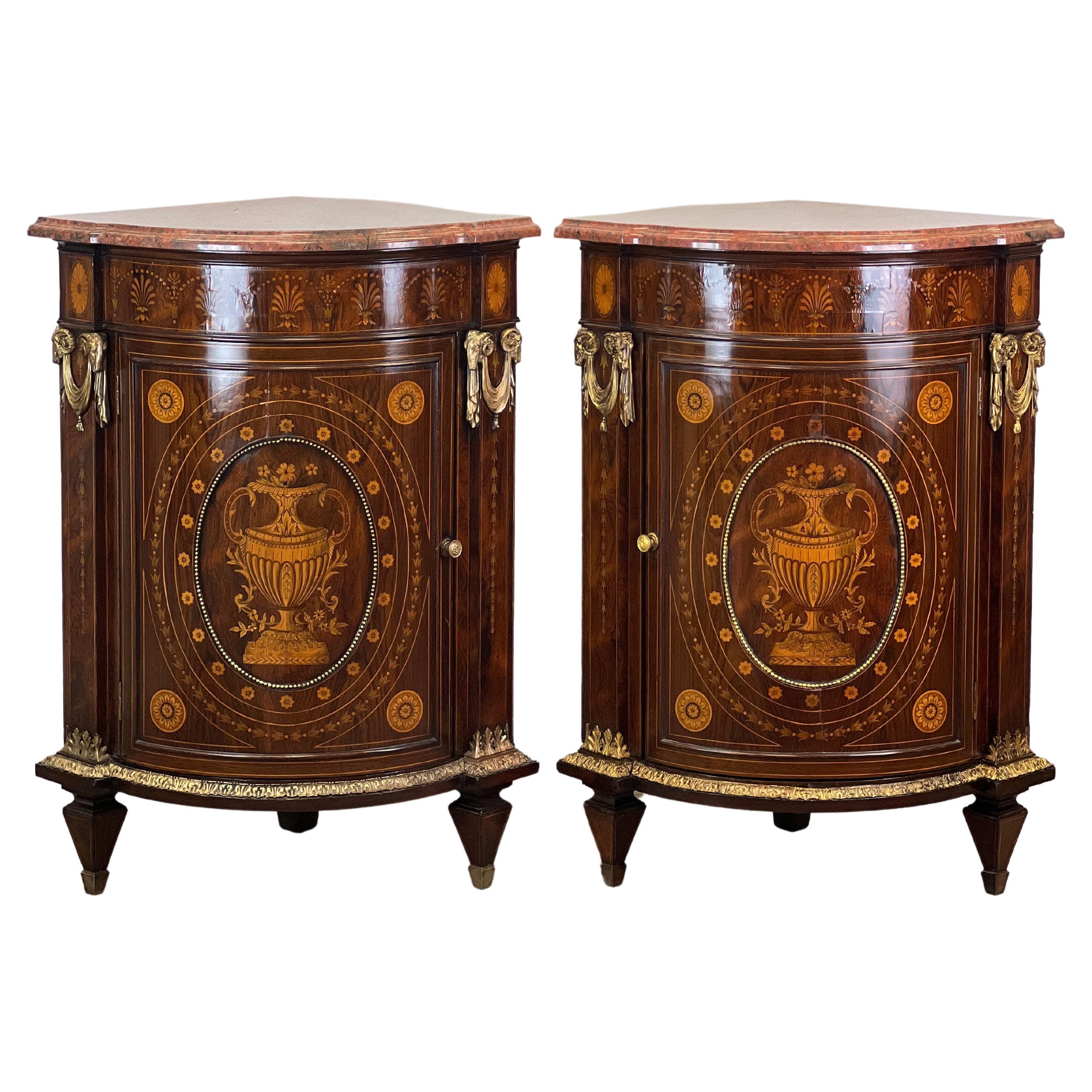 Pair of French Napoleon III NeoClassical Rosewood Encoignures For Sale