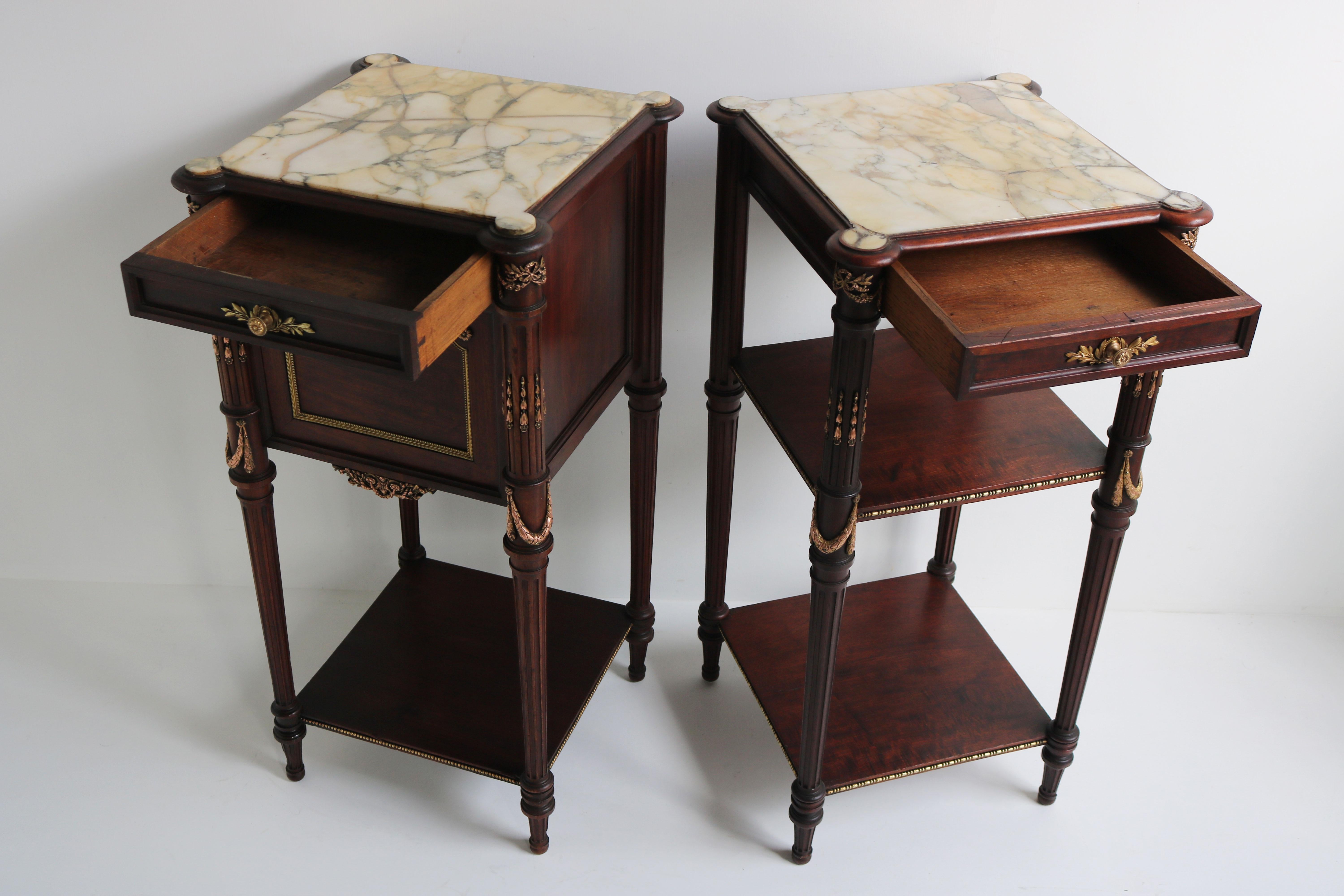 Pair of French Napoleon III Night Stands 19th Century Mahogany Bronze Marble For Sale 8