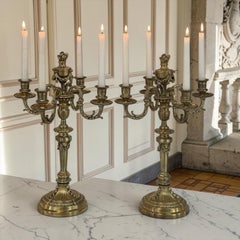 Pair of French Napoleon III Period Louis XVI Bronze Candelabra