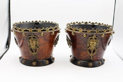 Pair of French Napoleon III Period Walnut, Bronze, & Brass Jardinieres