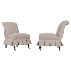 Pair of French Napoleon III Slipper Chairs in Lavender Linen