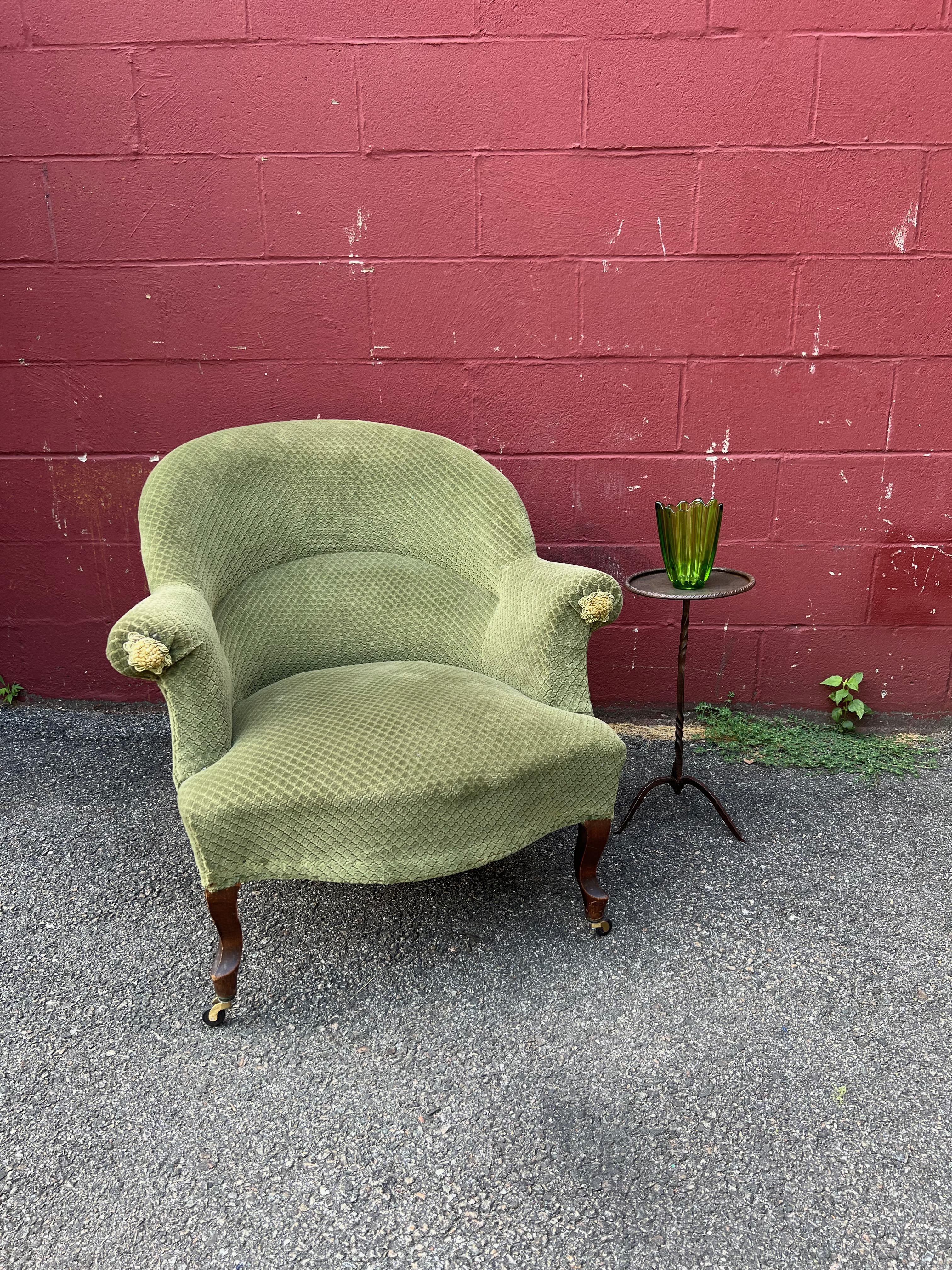 19th Century Pair of French Napoleon III Style Armchairs in Faded Green Velvet