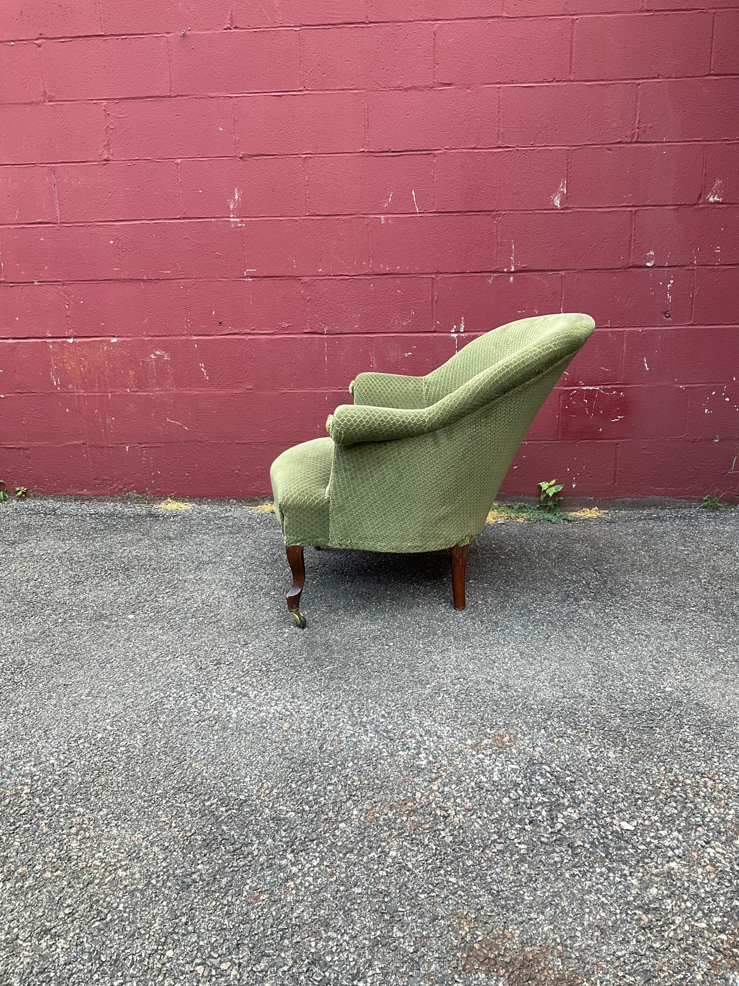 Pair of French Napoleon III Style Armchairs in Faded Green Velvet 1