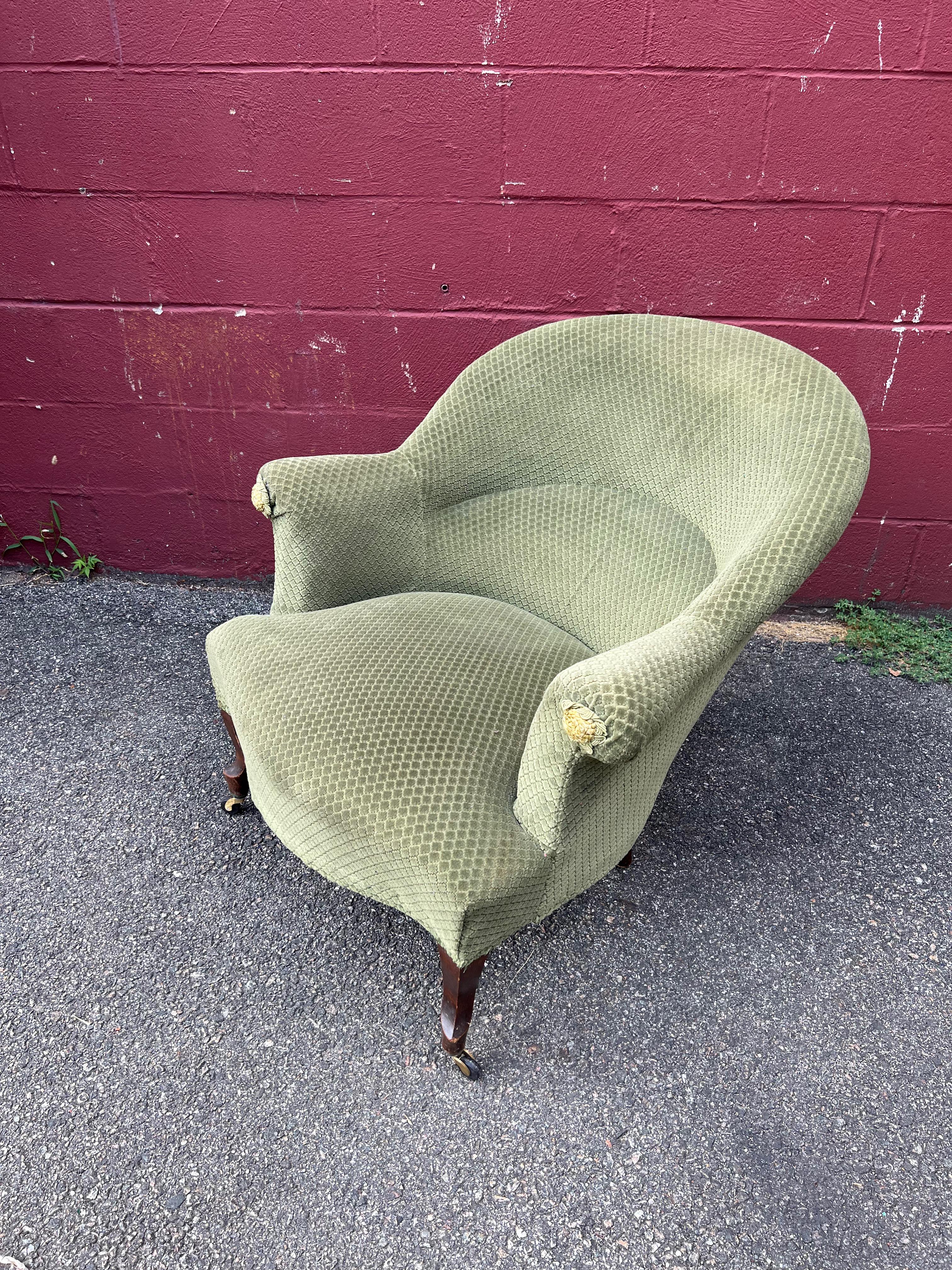 Pair of French Napoleon III Style Armchairs in Faded Green Velvet 2