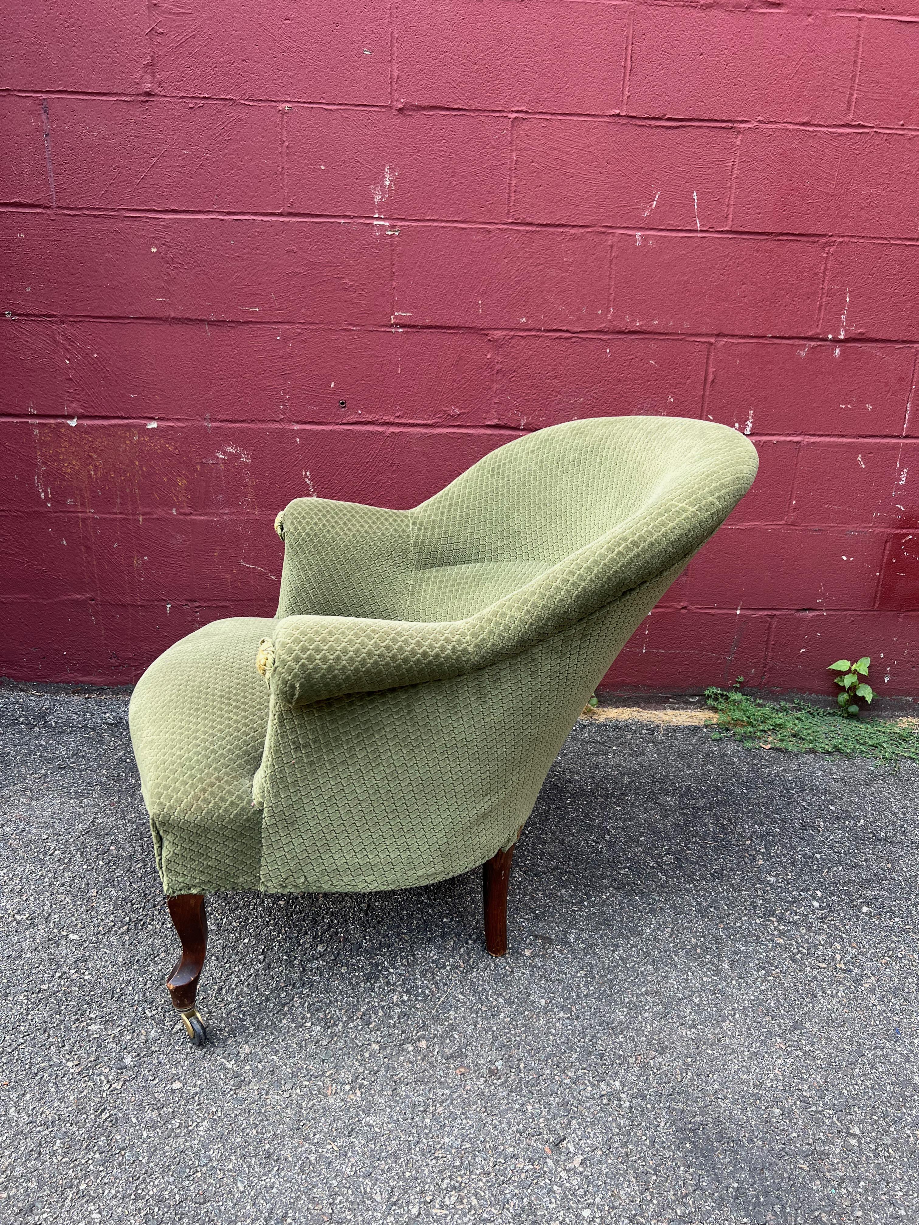 Pair of French Napoleon III Style Armchairs in Faded Green Velvet 3