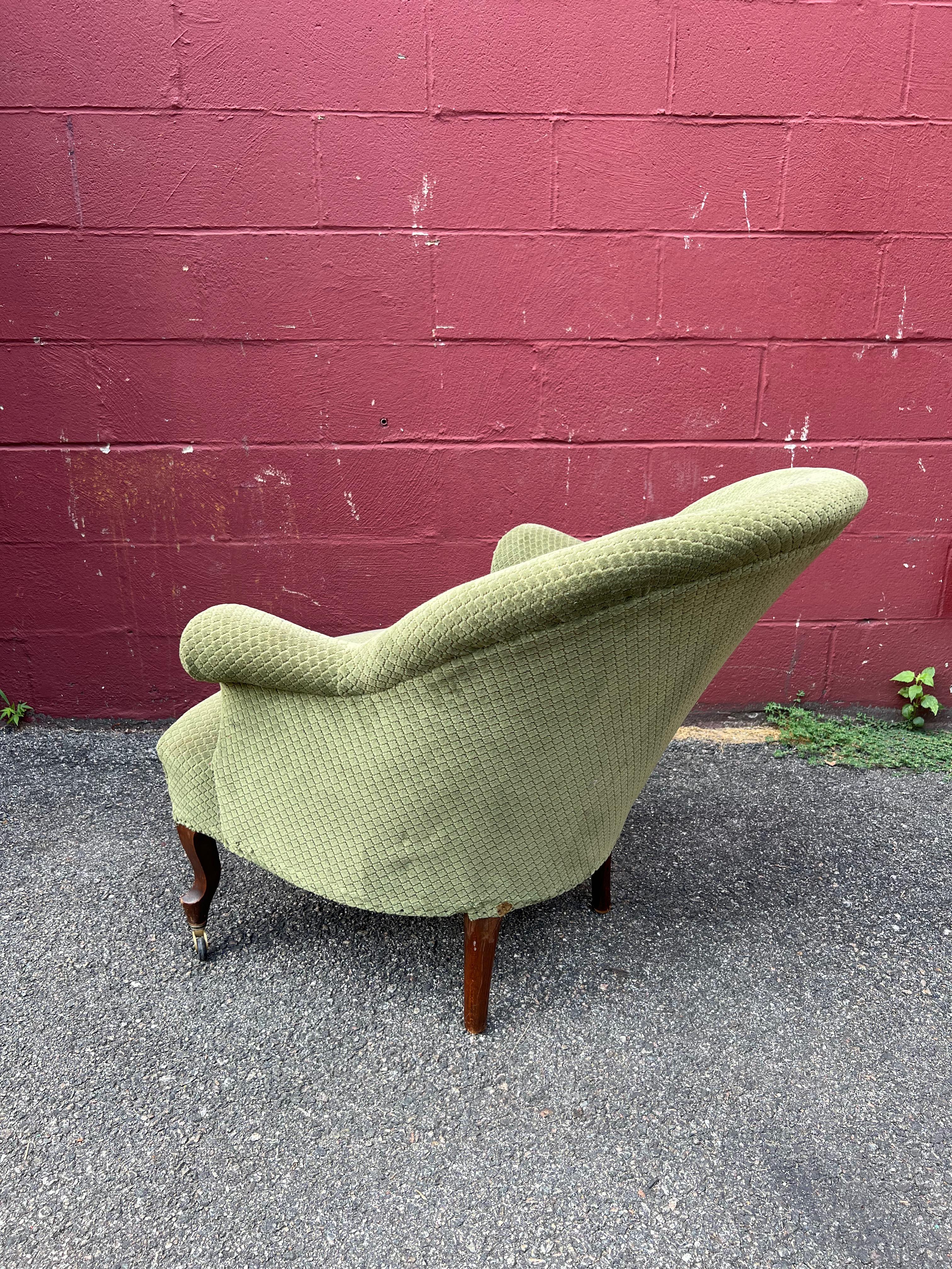 Pair of French Napoleon III Style Armchairs in Faded Green Velvet 4