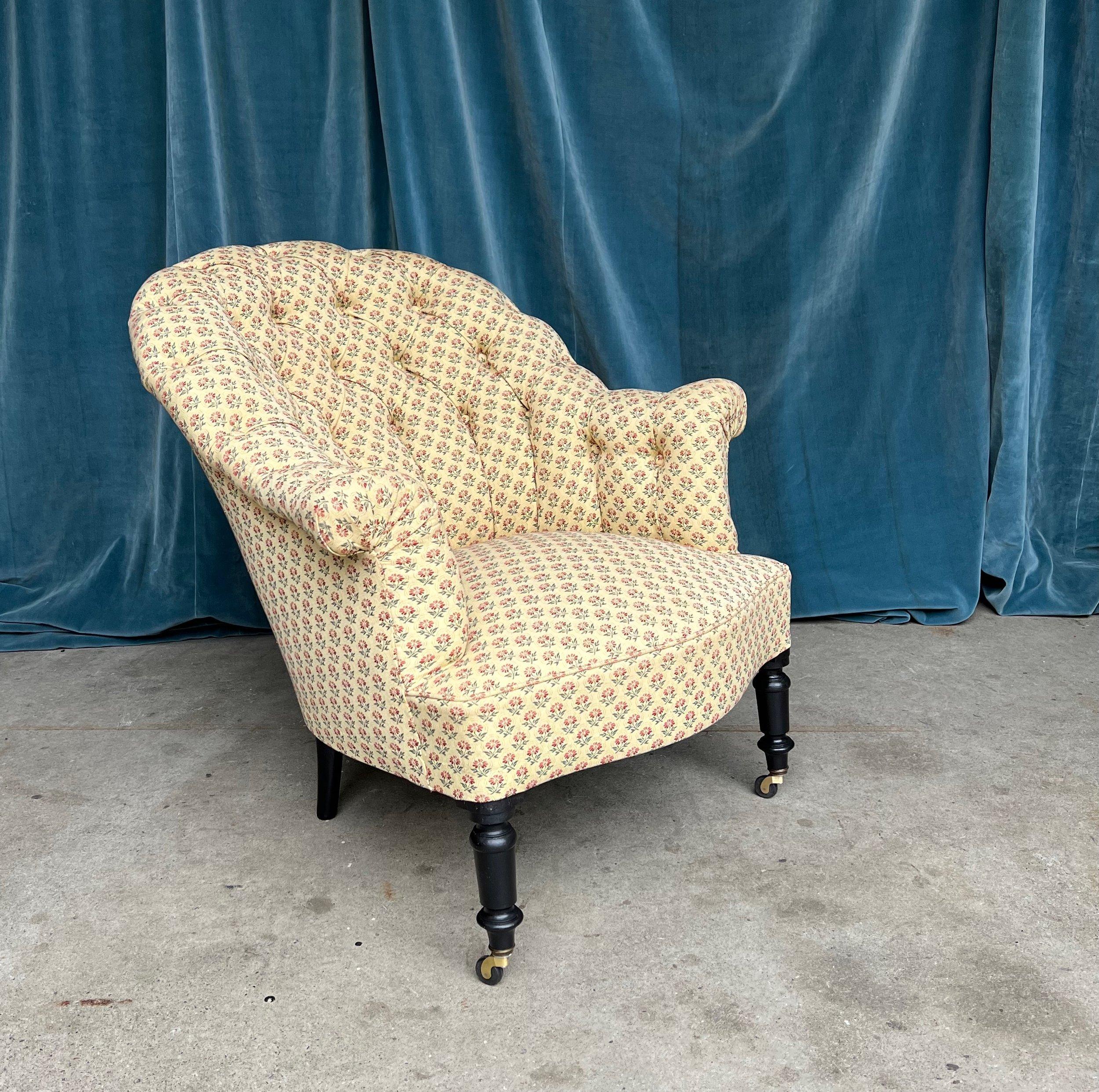 Tissu d'ameublement Paire de fauteuils touffetés Napoléon III en vente