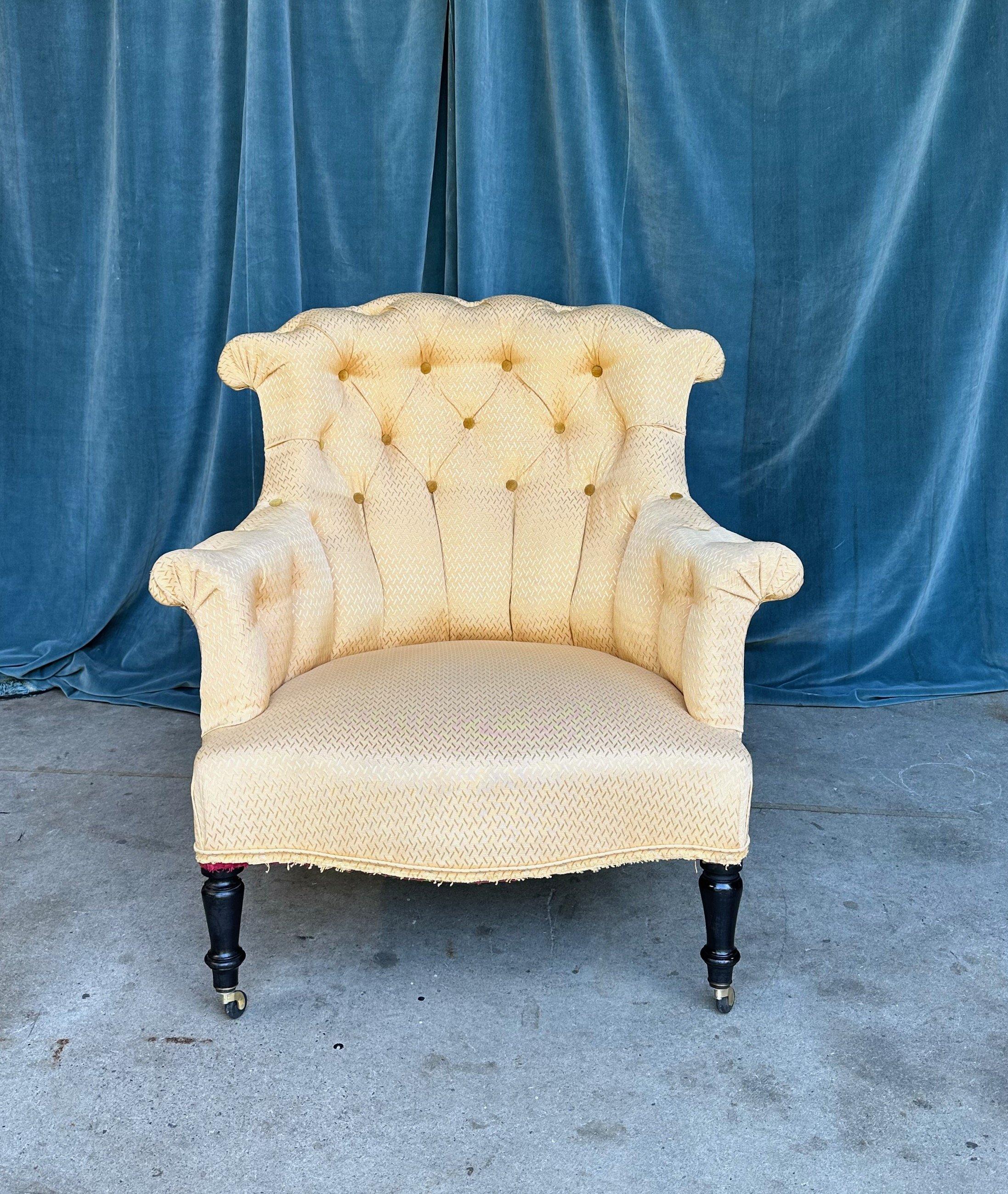 Tissu Paire de fauteuils touffetés Napoléon III en vente