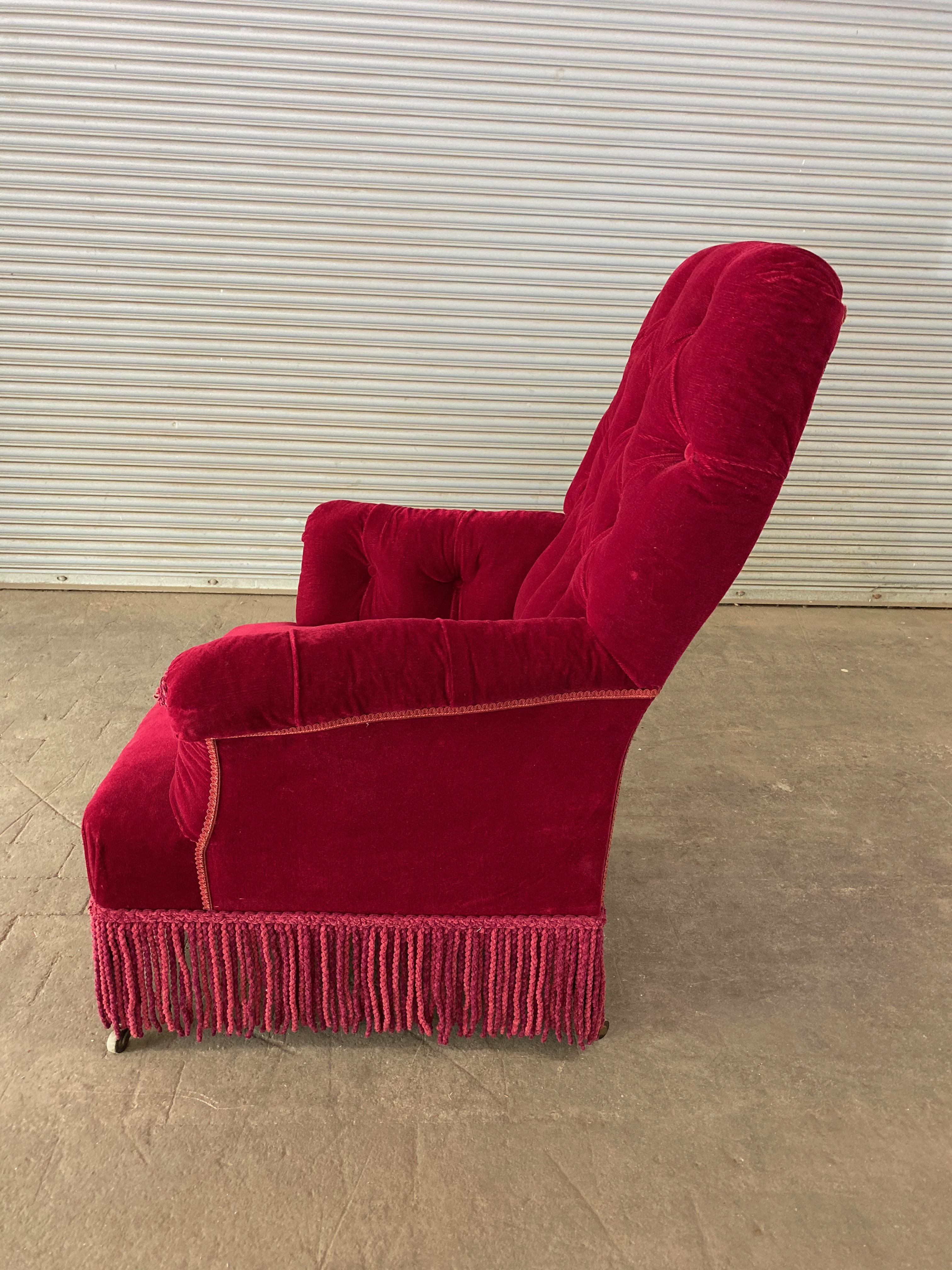 Pair of French Napoleon III Tufted Armchairs in Red Velvet 5