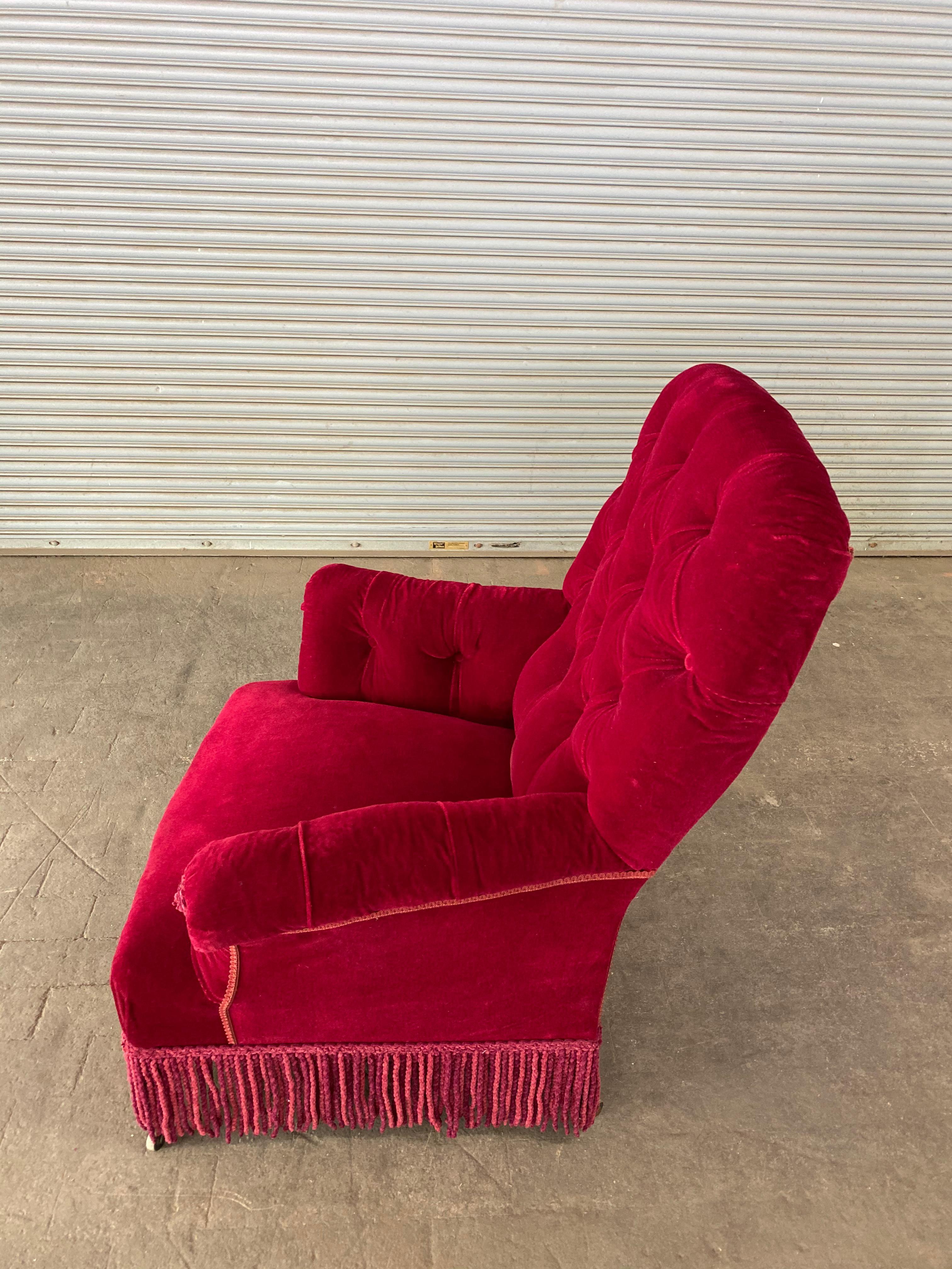 Pair of French Napoleon III Tufted Armchairs in Red Velvet 6