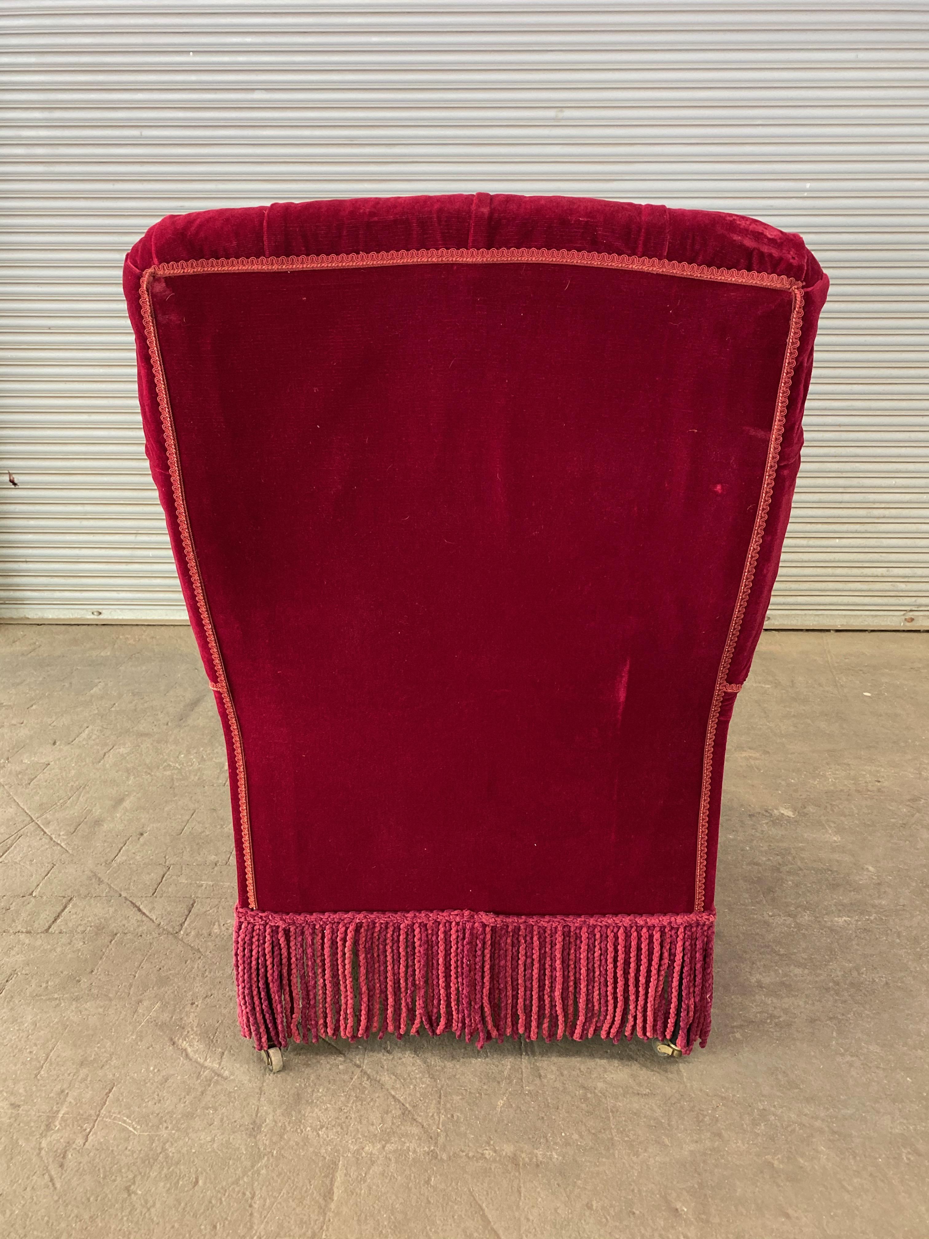 Pair of French Napoleon III Tufted Armchairs in Red Velvet 10