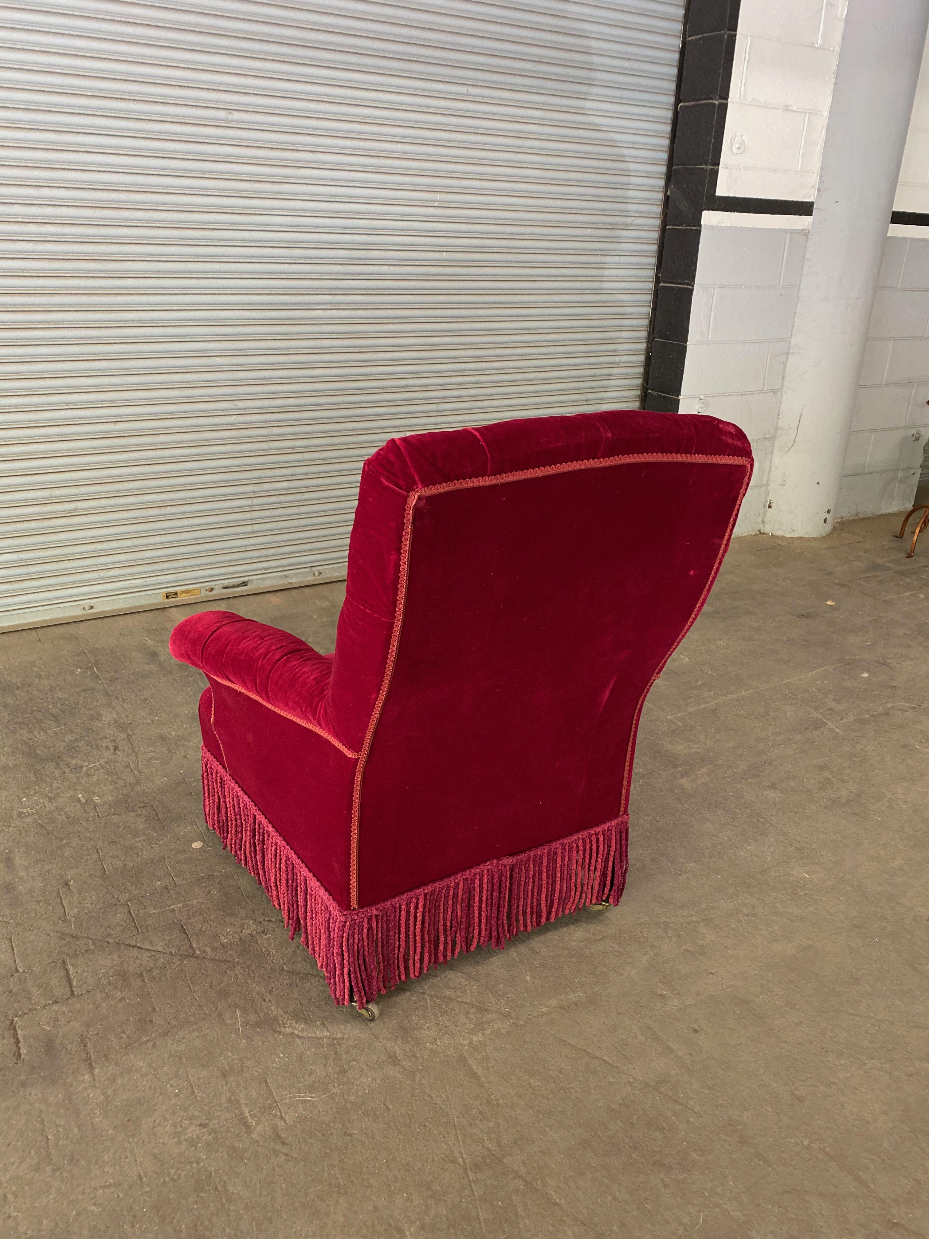 Pair of French Napoleon III Tufted Armchairs in Red Velvet 11