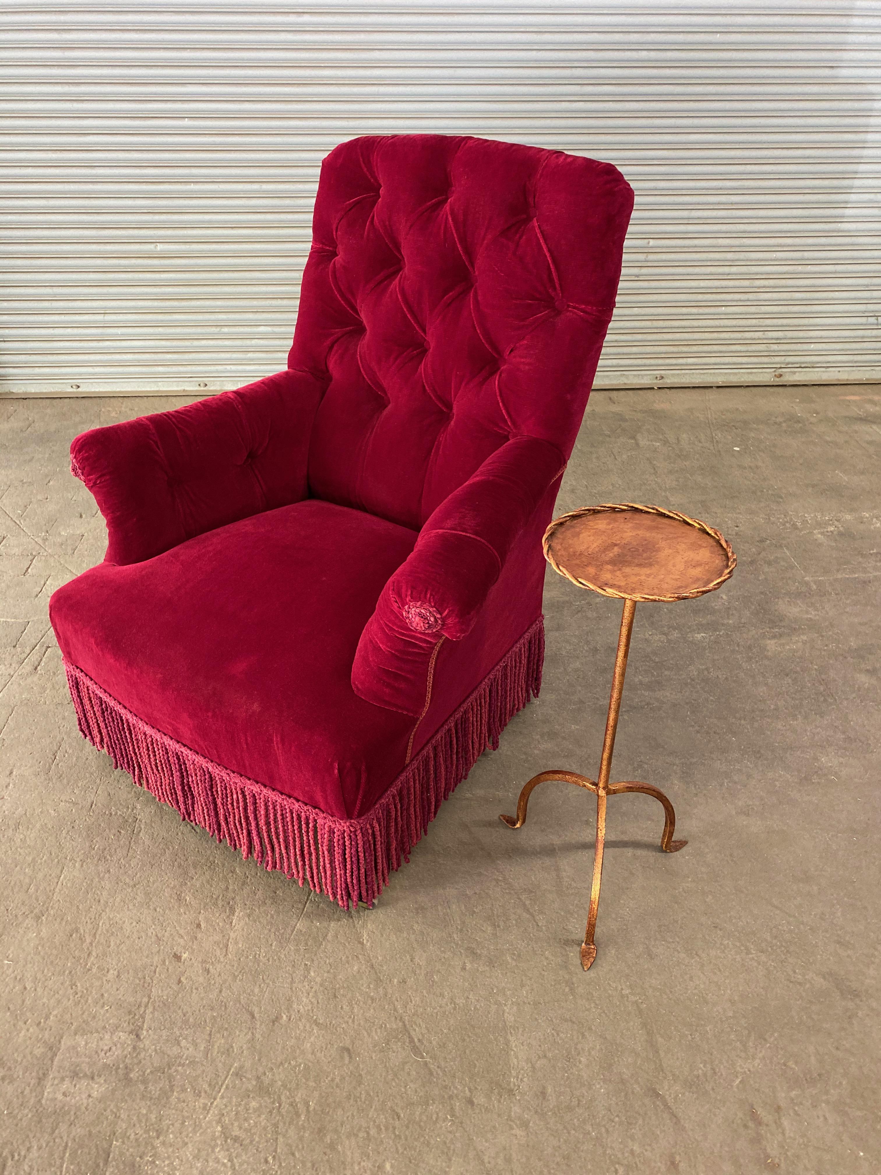 Pair of French Napoleon III Tufted Armchairs in Red Velvet 3