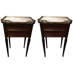 Antique Pair of French Napoleon Side or Bedside Tables with Gallery Tray, 19th Century